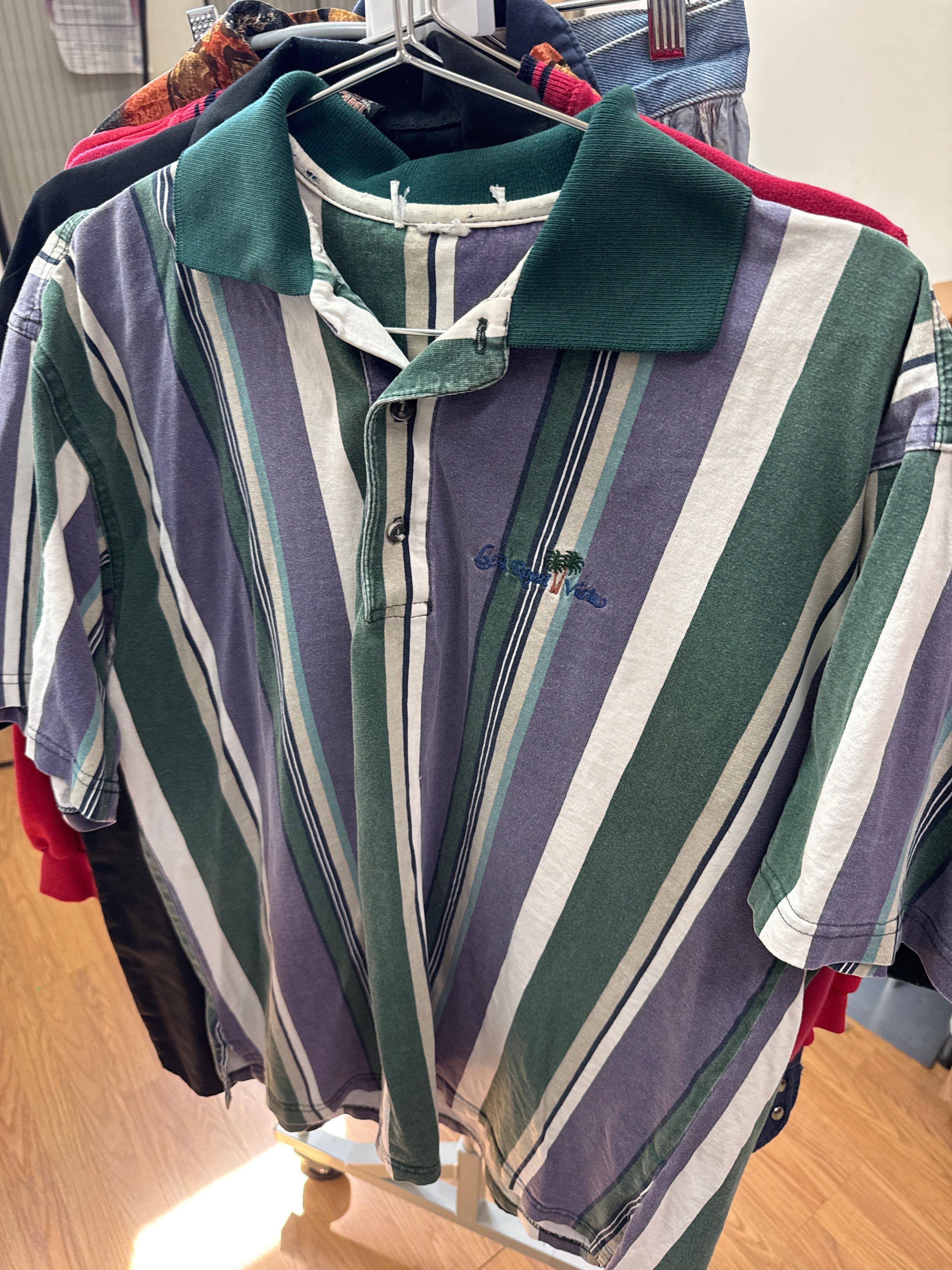 Vtg Royal Vista Stripe Green Polo
