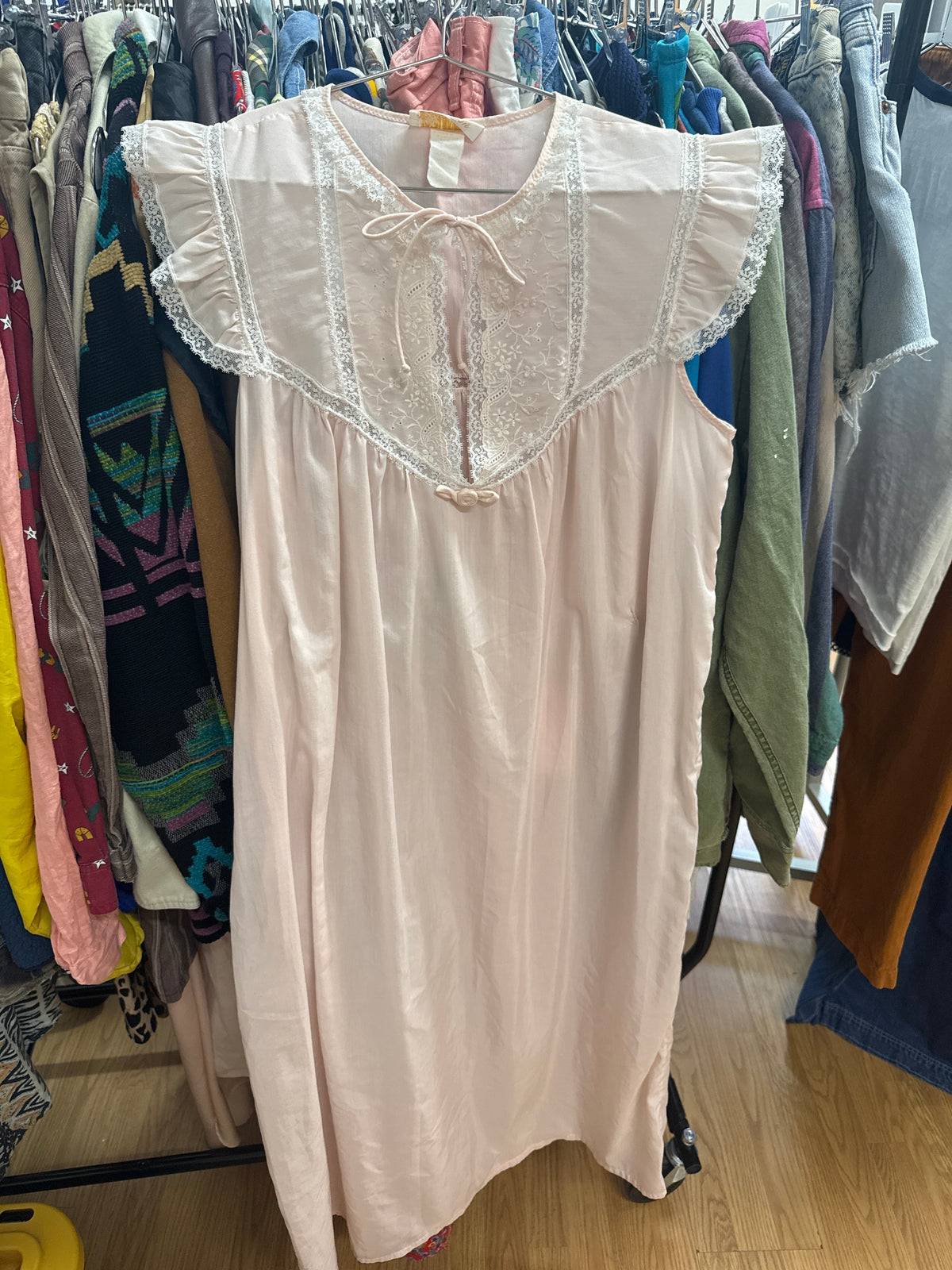 Vtg Barbizon Pink Bow Nightie Dress