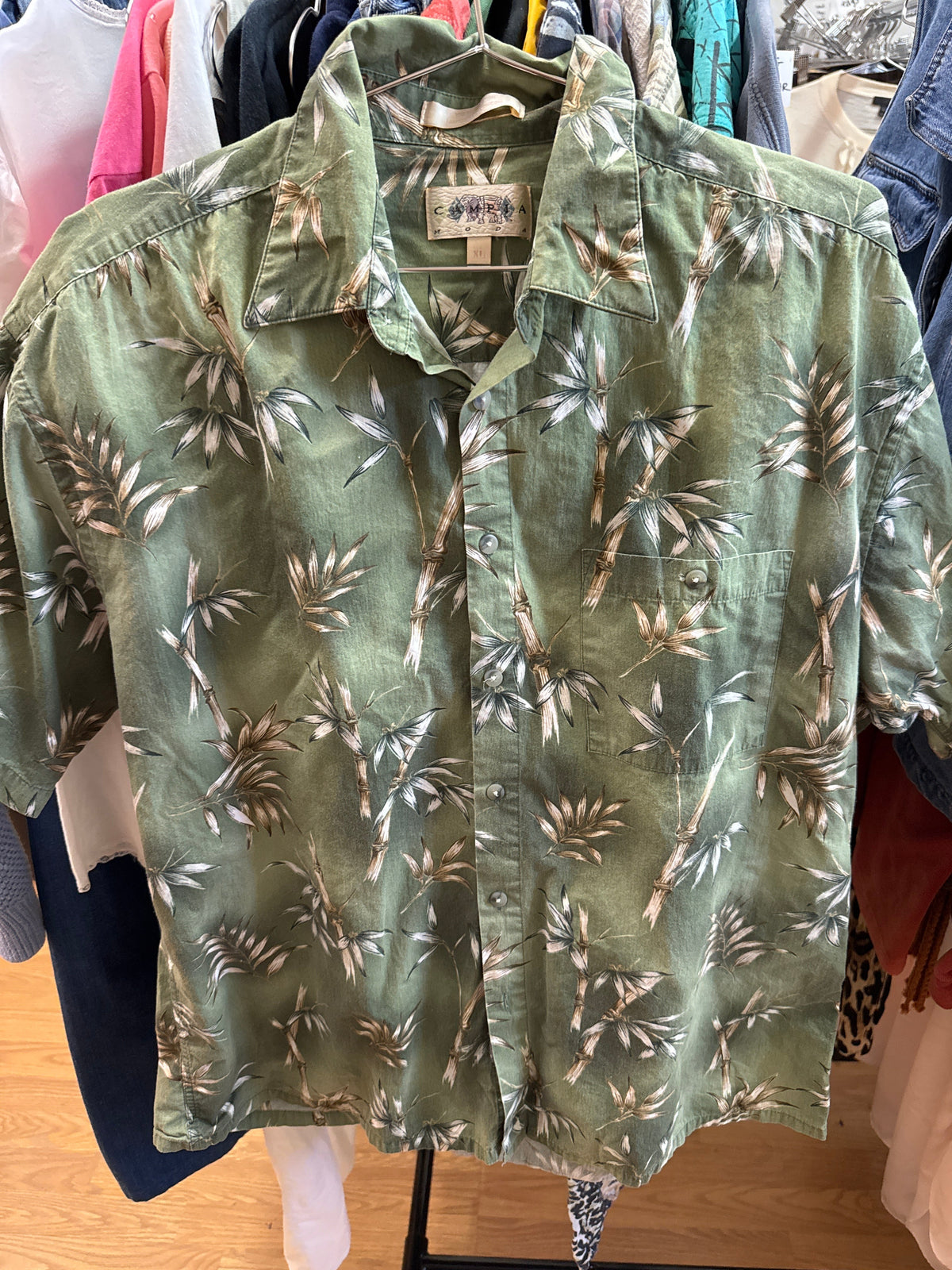 Vtg Campia Grn Cotton Bamboo Shirt