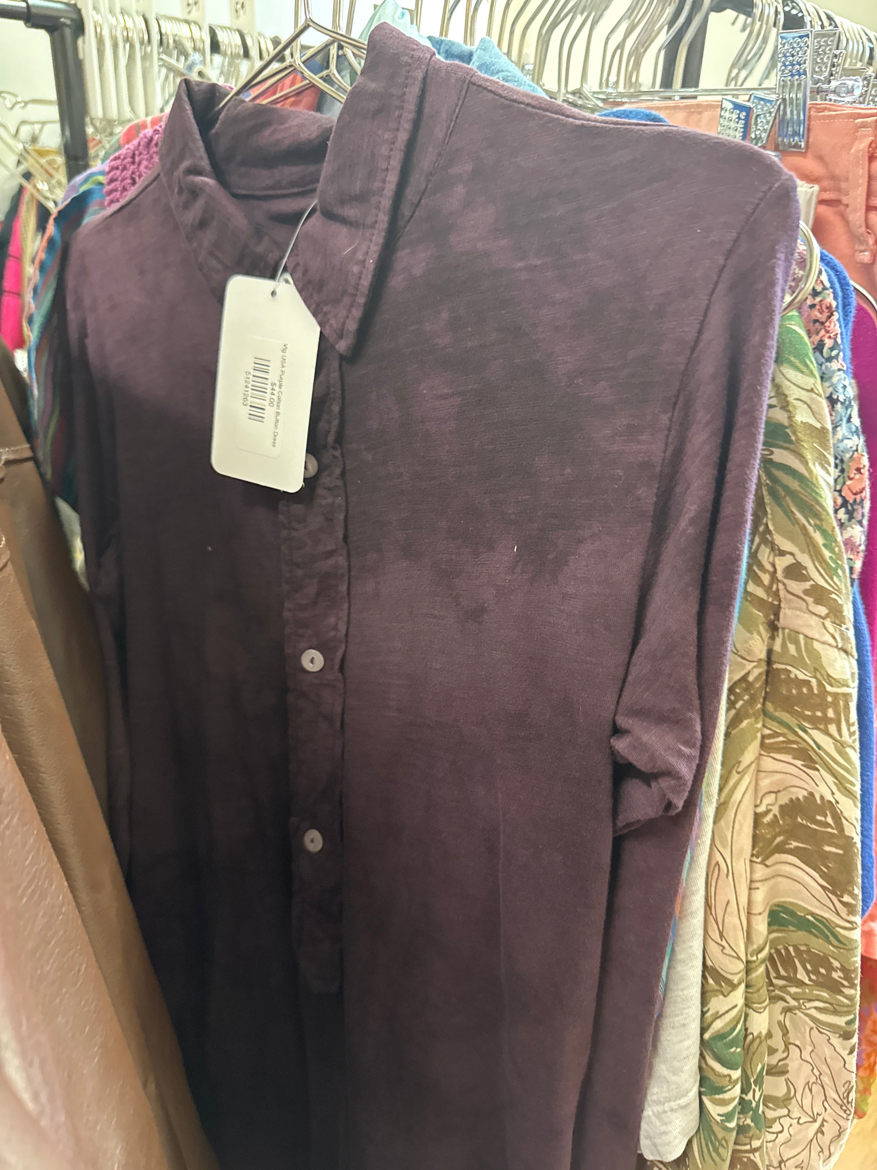 Vtg USA Purple Cotton Button Dress
