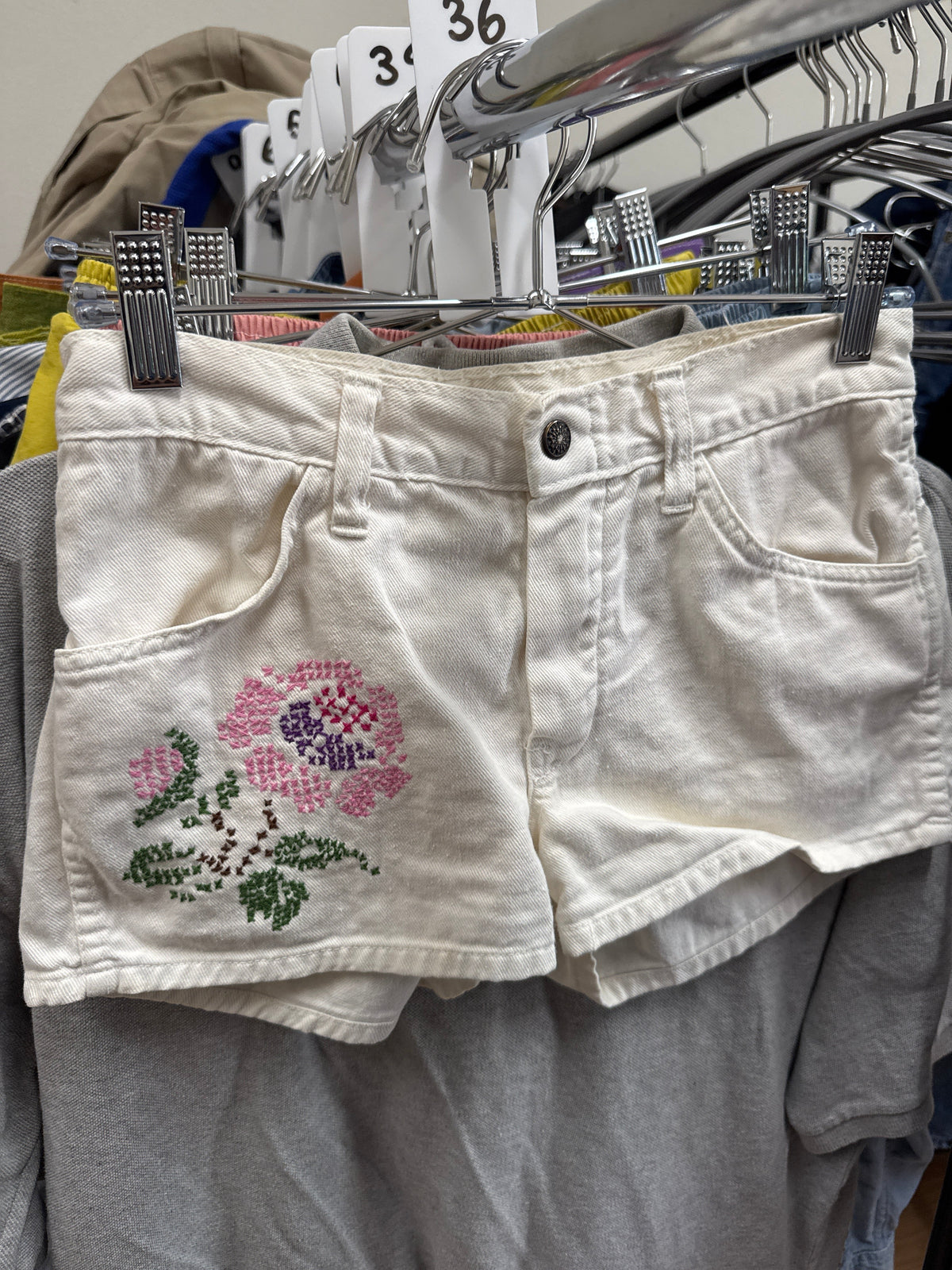 Vtg Cross Stitch White Denim Shorts