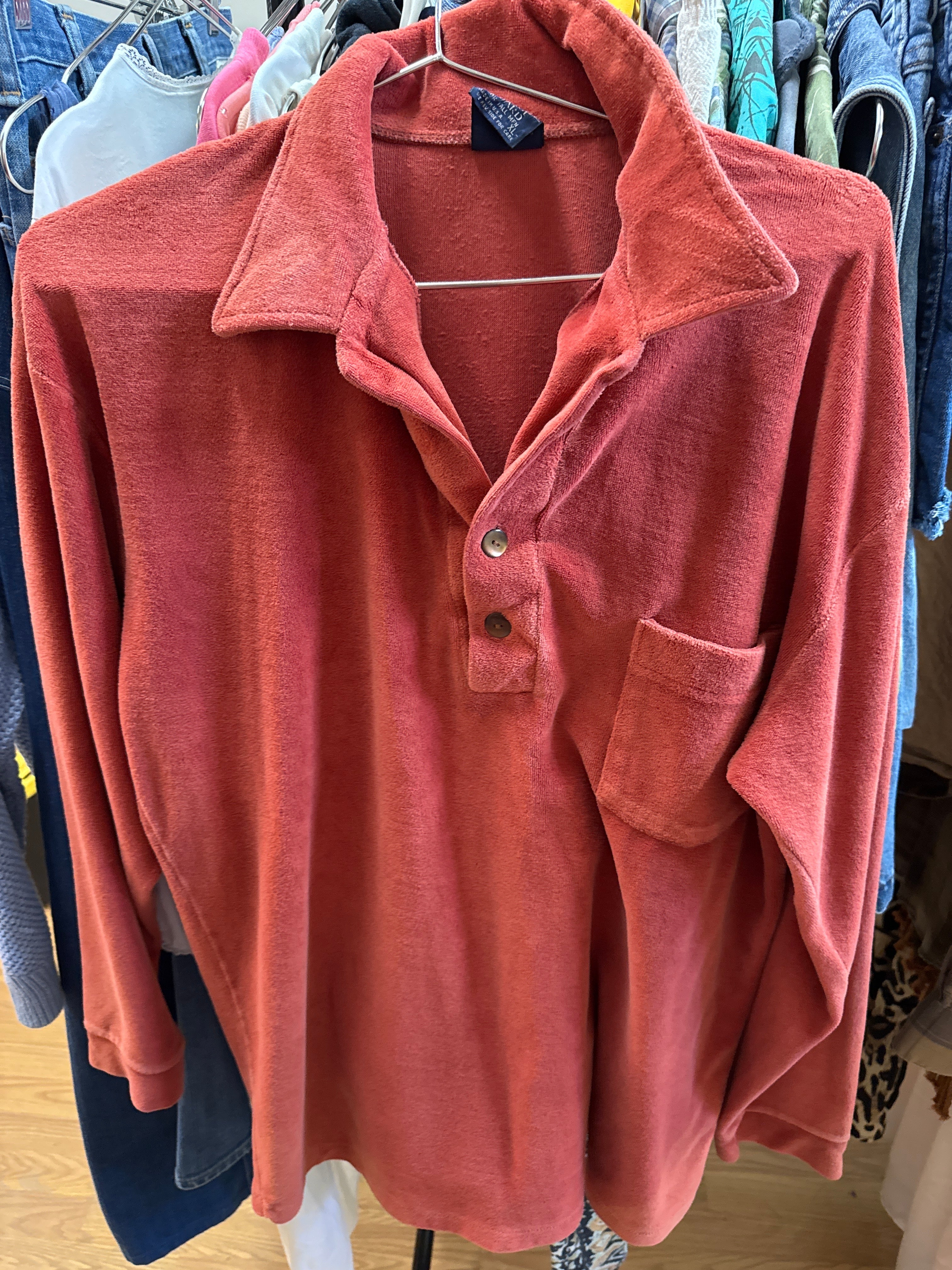 Vtg USA Career Club Velour LS Polo