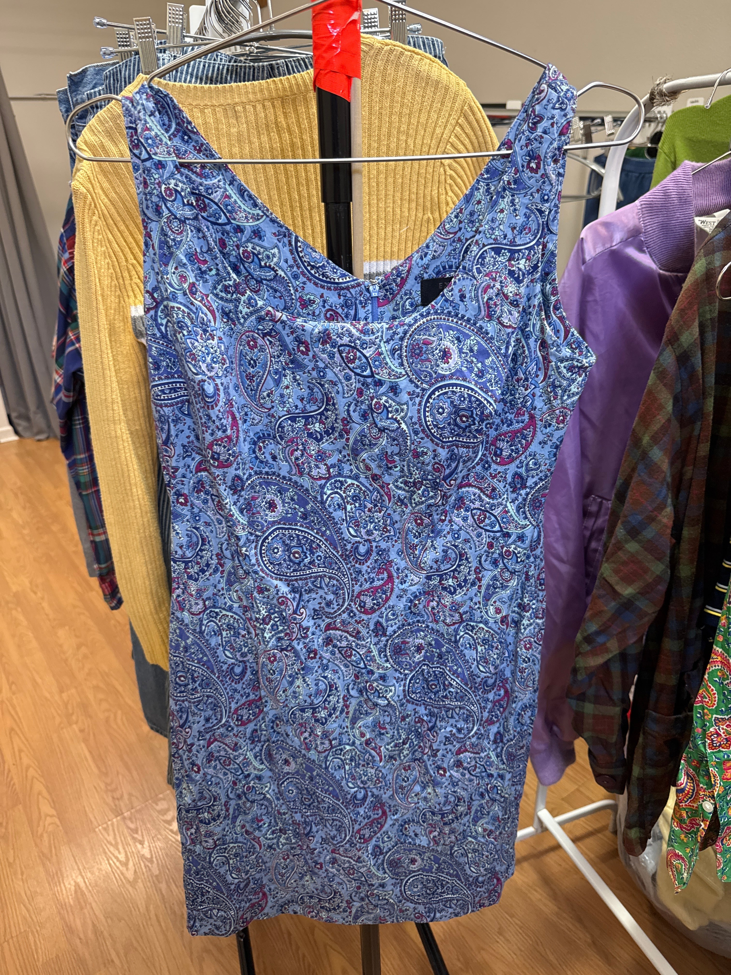 Vtg Express Blue Cotton Paisley Dress