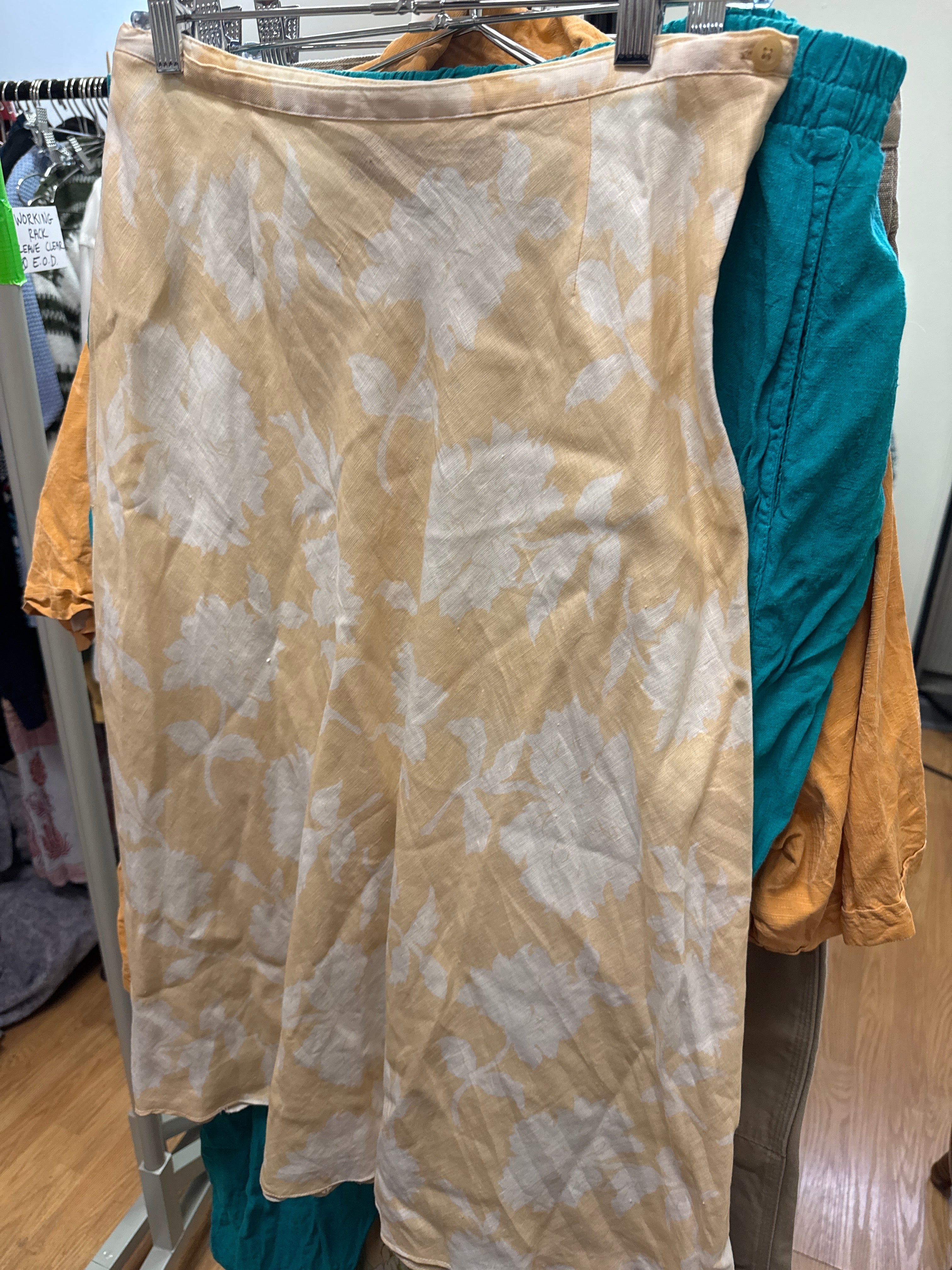 Vtg Liz Ylw Linen Midi Skirt