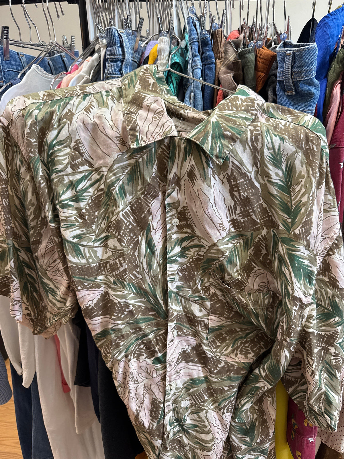 Vtg Perry Ellis Pink Grn Shirt
