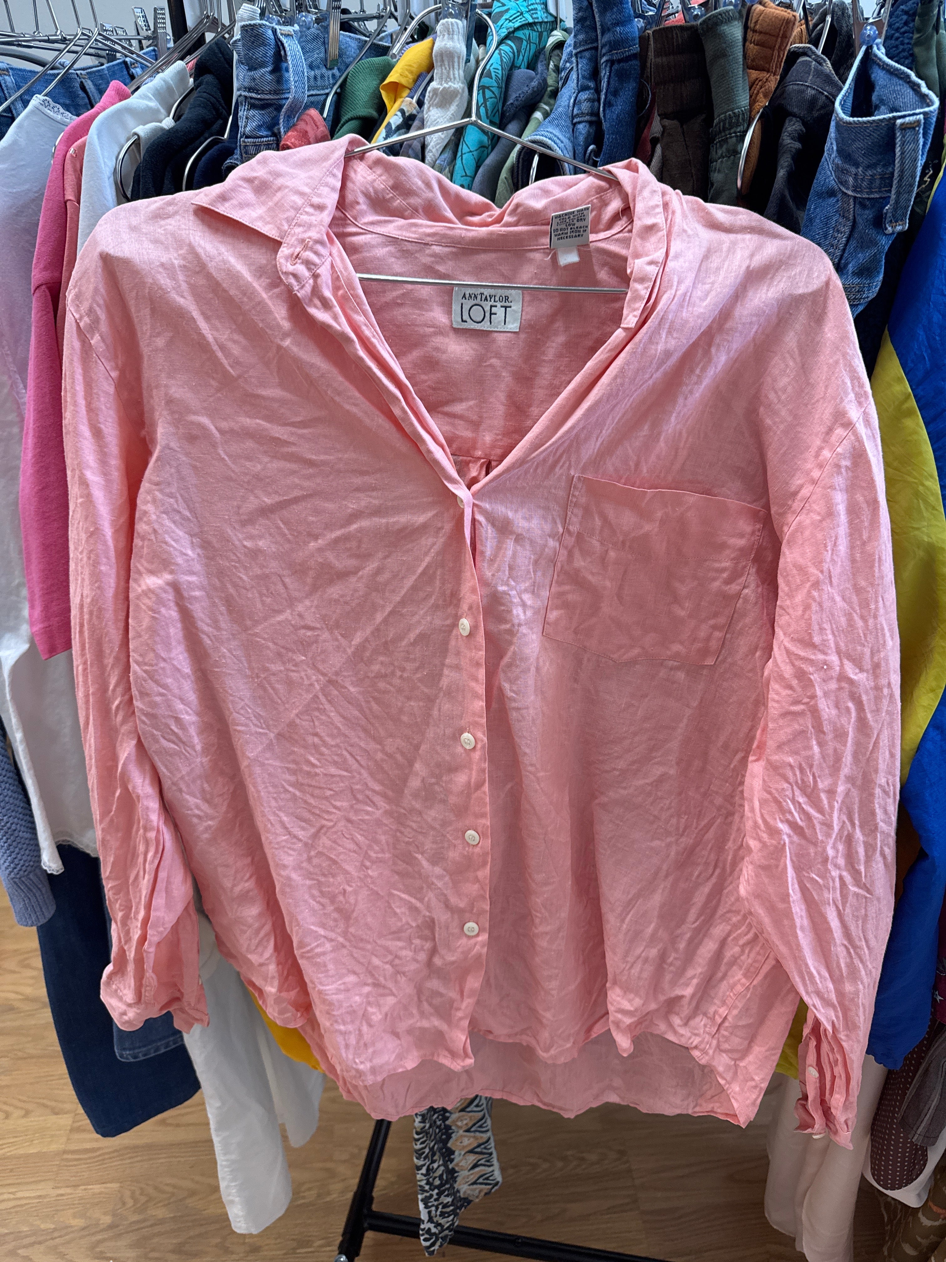 Vtg Loft Salmon Linen Button Up