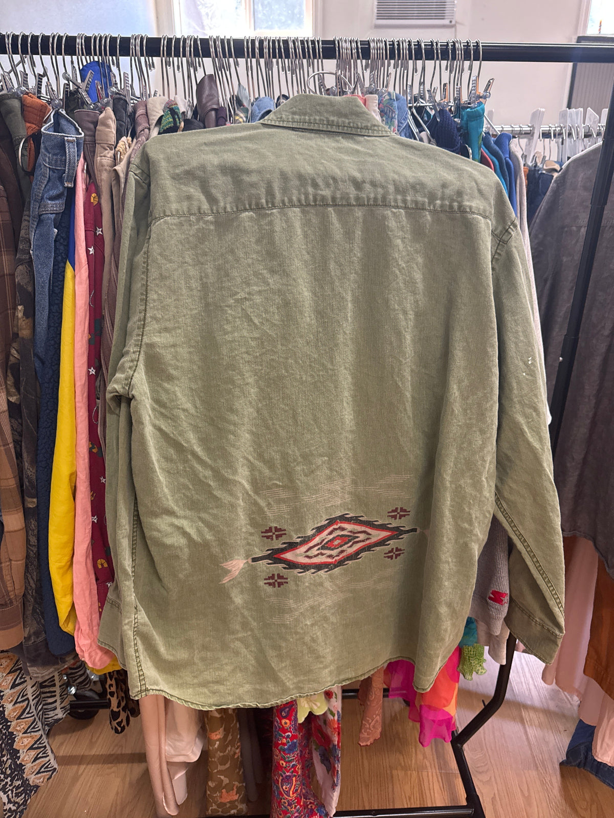 Vtg Southwestern Grn Button Up