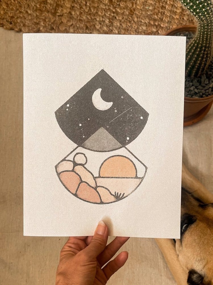 Amber Morgan Sun, Moon and Boulders Print available in Joshua Tree at JT Trading Post