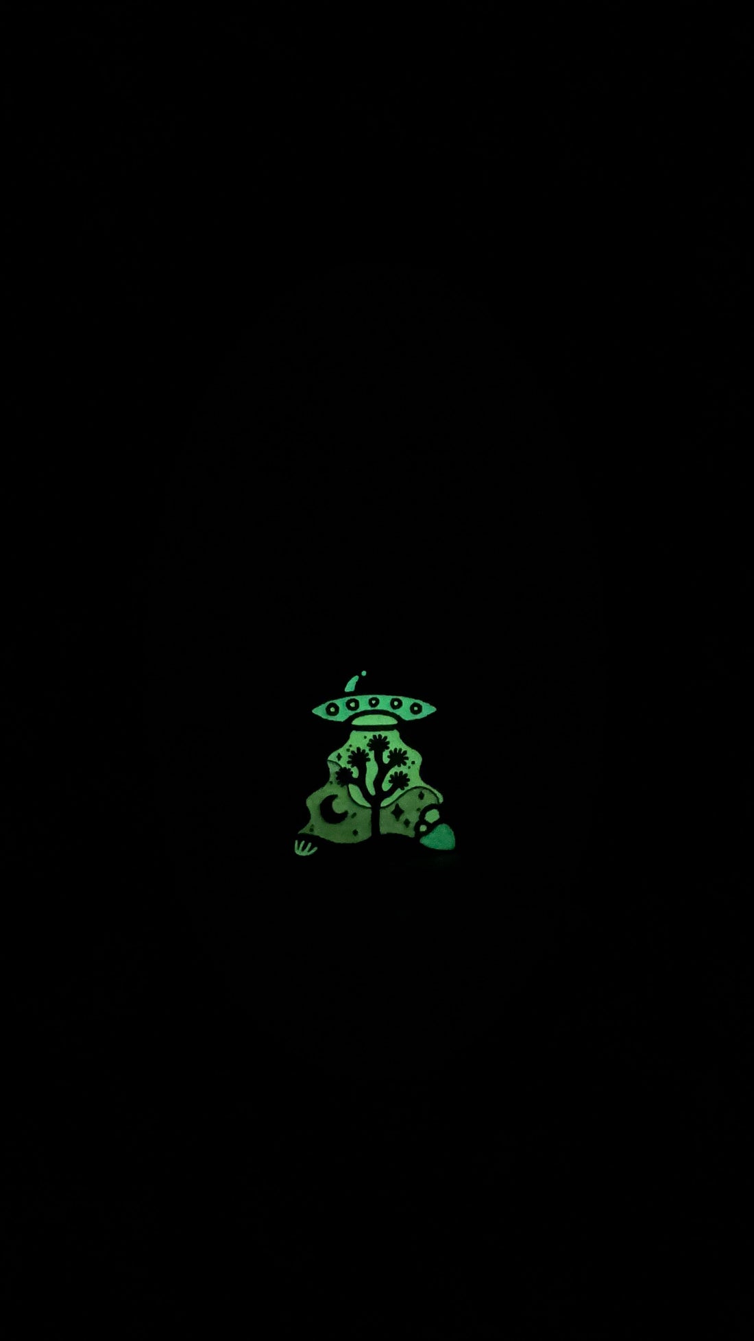 Amber Morgan UFO Over Joshua Tree Glow In The Dark Enamel Pin available in Joshua Tree at JT Trading Post