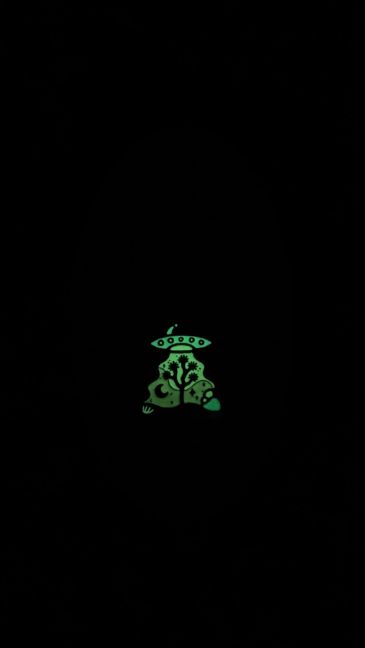 Amber Morgan UFO Over Joshua Tree Glow In The Dark Enamel Pin available in Joshua Tree at JT Trading Post