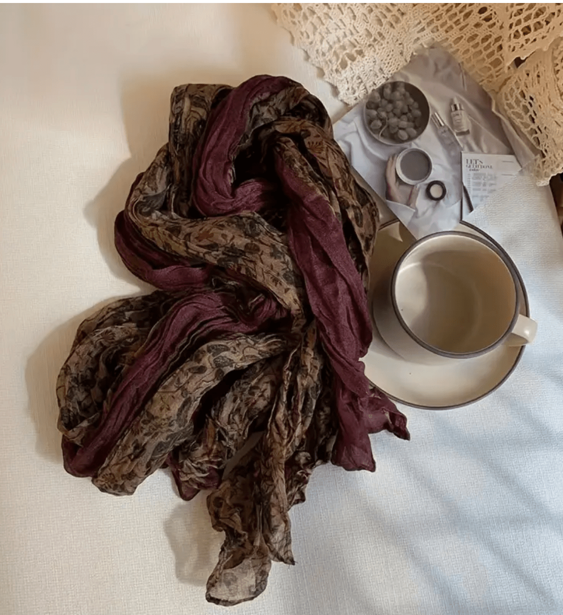 Boho Bloom Floral Print Scarf: Dark Purple