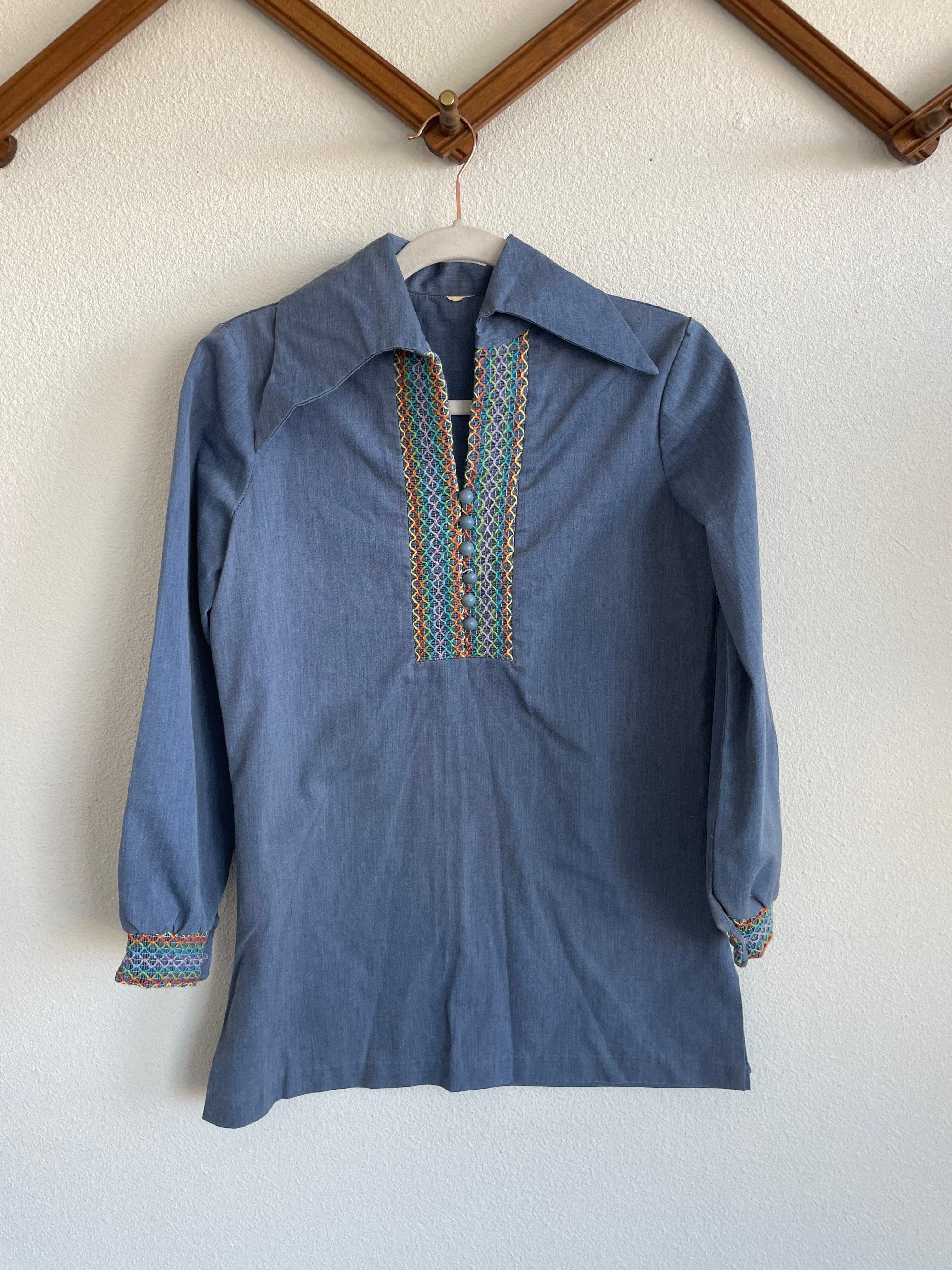 Desert Dreaming Vintage 70s Denim Chambray Rainbow Mini Sz XS