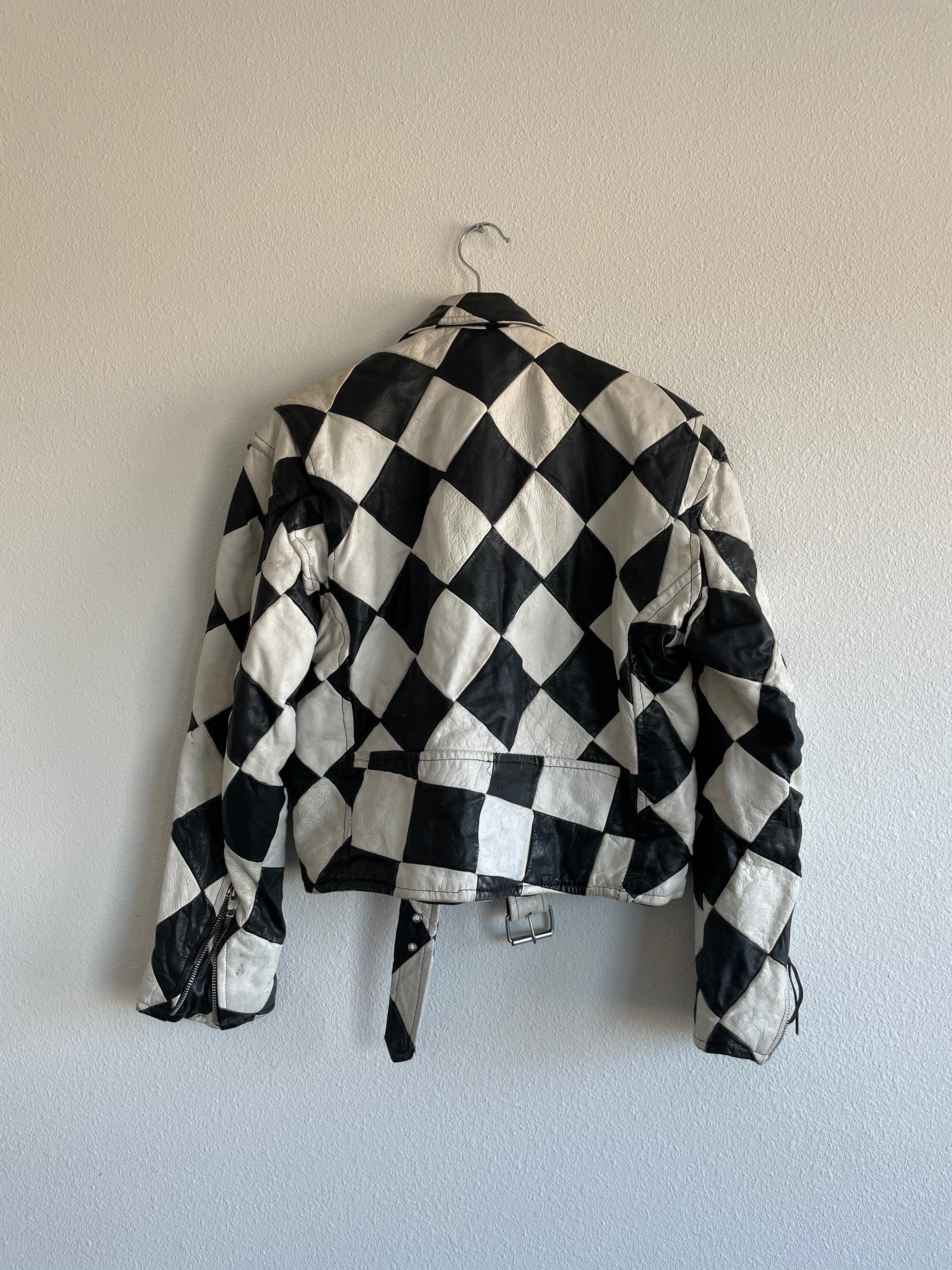 Desert Dreaming Vintage LA ROXX Leather Checkered Moto Jacket