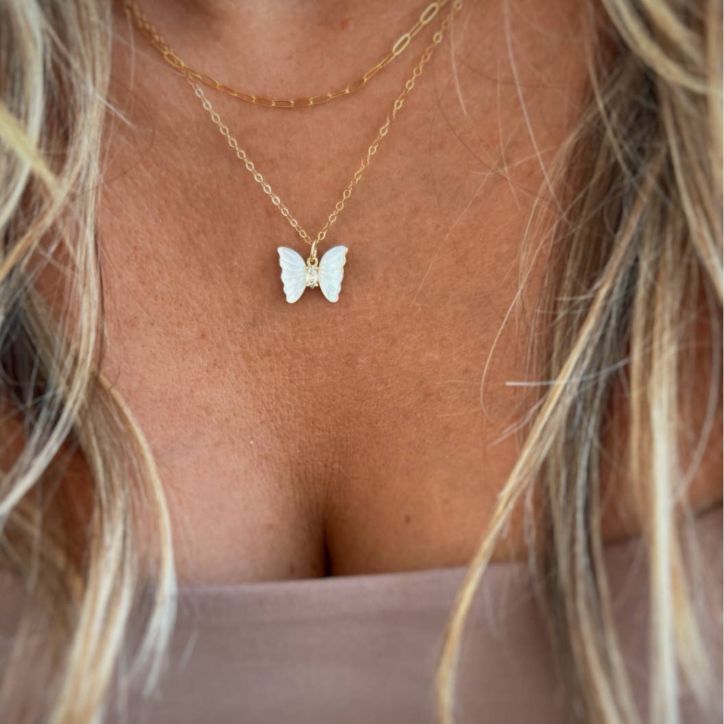 Desert Lux Butterfly Mother of Pearl Necklace