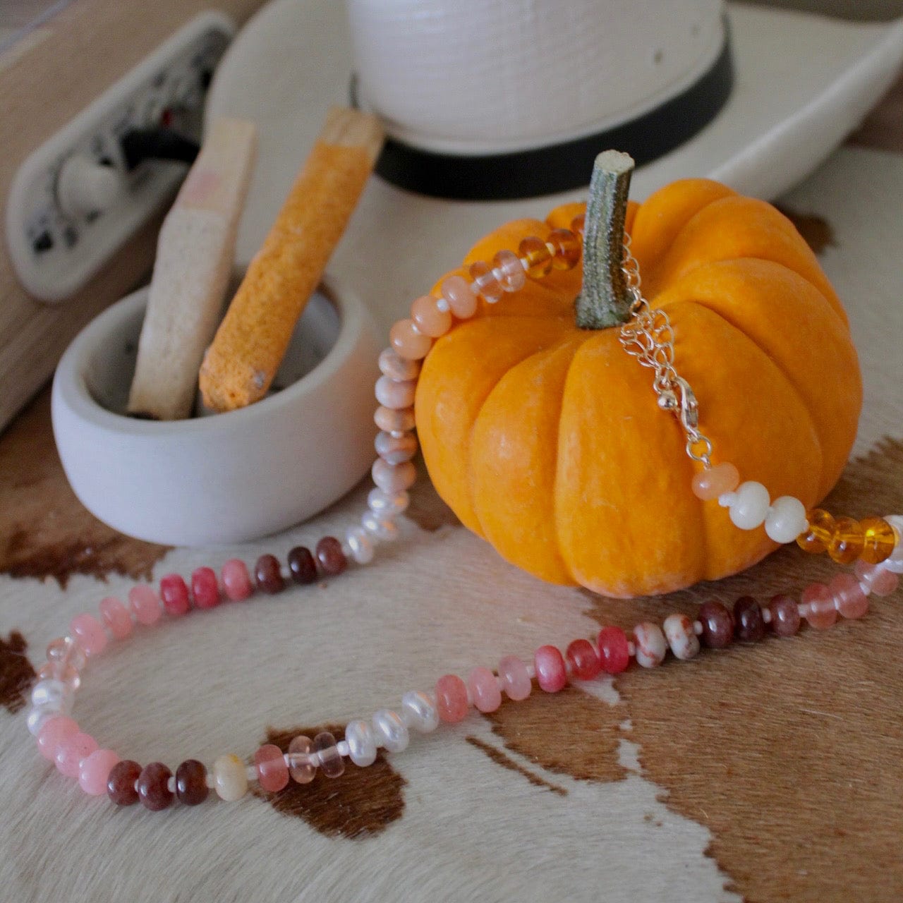 Desert Lux Natural Agate Glass Semi Precious Bead Necklace