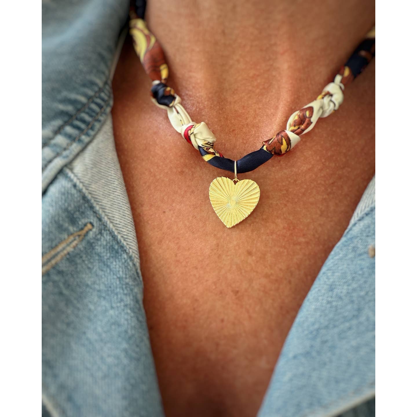 Desert Lux Venice Knotted Scarf Heart Charm Necklace