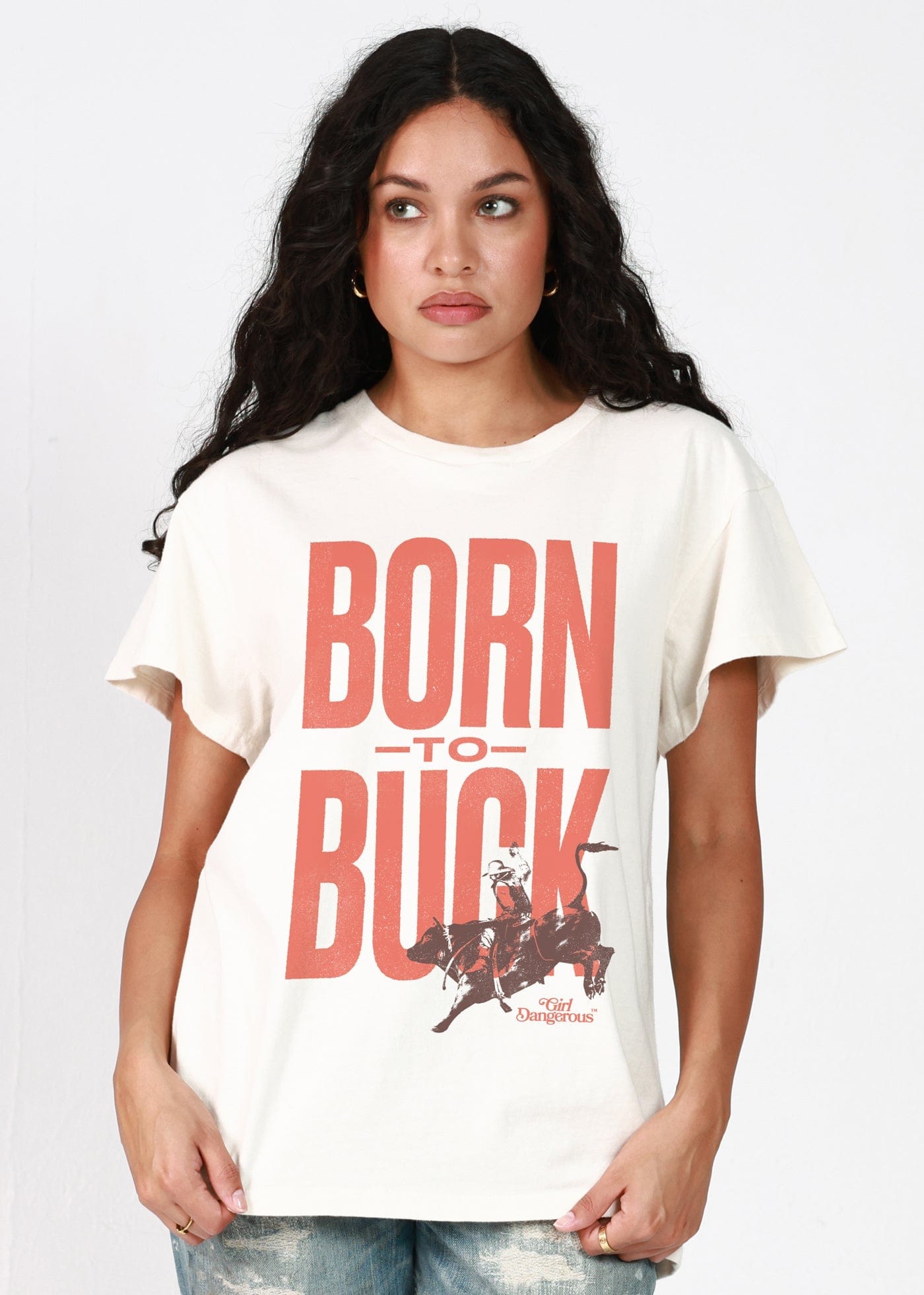 Girl-Dangerous Born to Buck Natural Vintage Tee