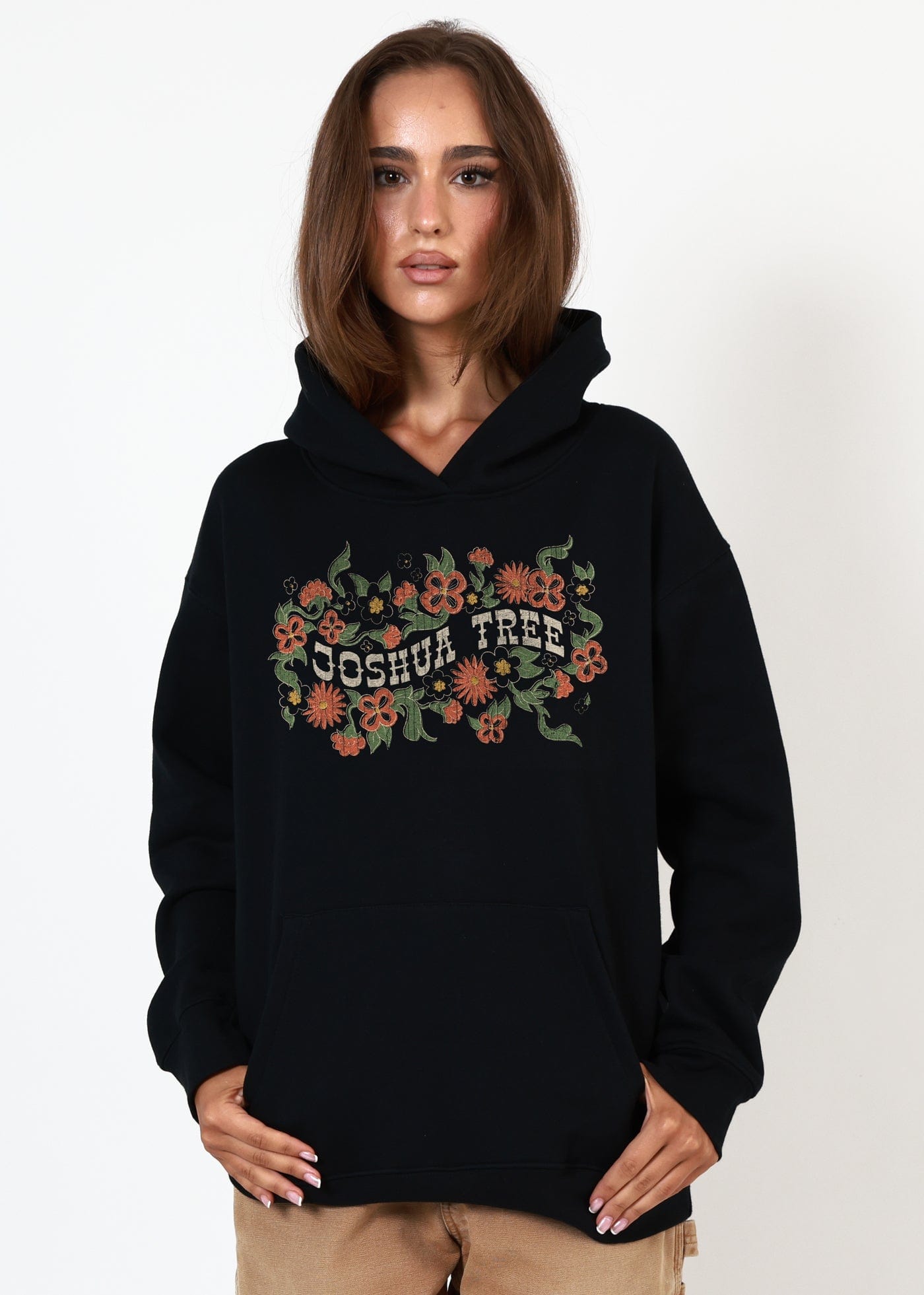 Girl-Dangerous Joshua Tree Floral Black Oversized Hoodie available in Joshua Tree at JT Trading Post