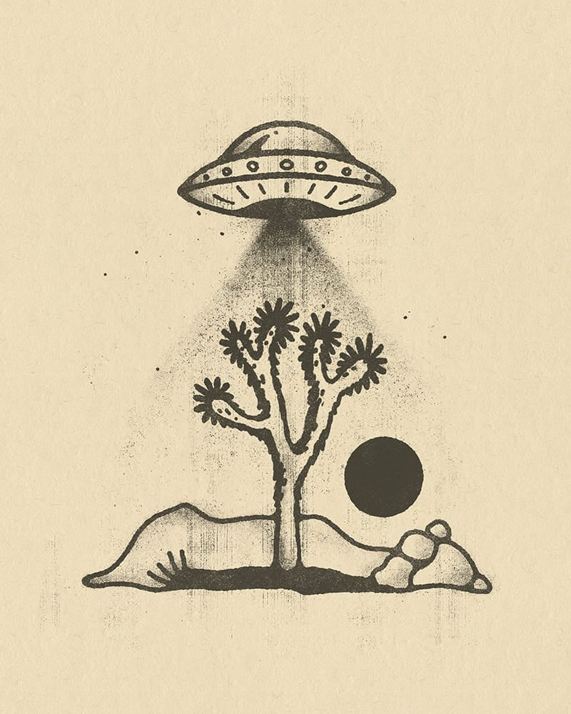 Amber Morgan UFO Over Joshua Tree in Black Print available in Joshua Tree at JT Trading Post