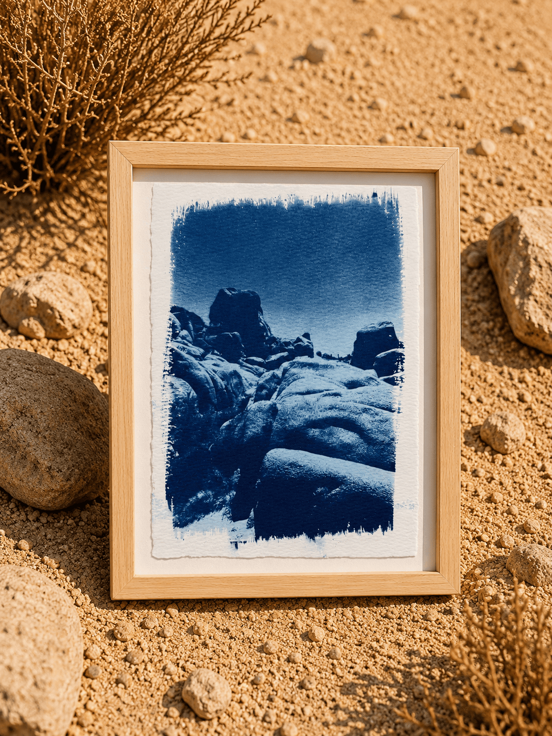 August Sun Boulder Field | Cyanotype Print available in Joshua Tree at JT Trading Post