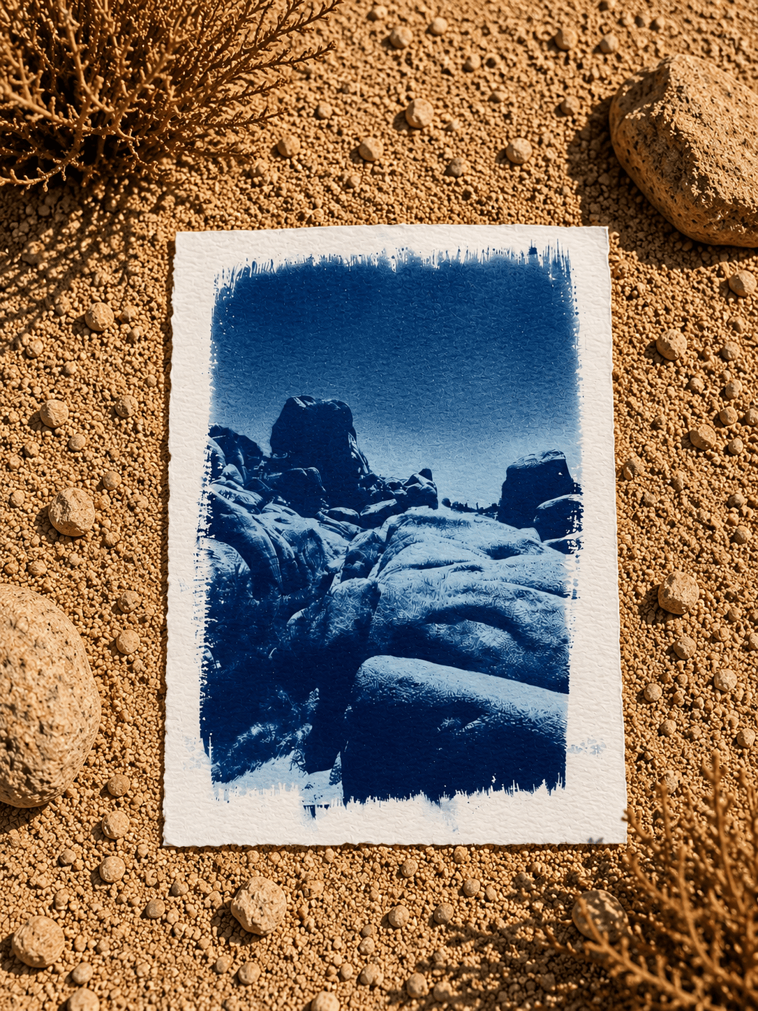 August Sun Boulder Field | Cyanotype Print available in Joshua Tree at JT Trading Post