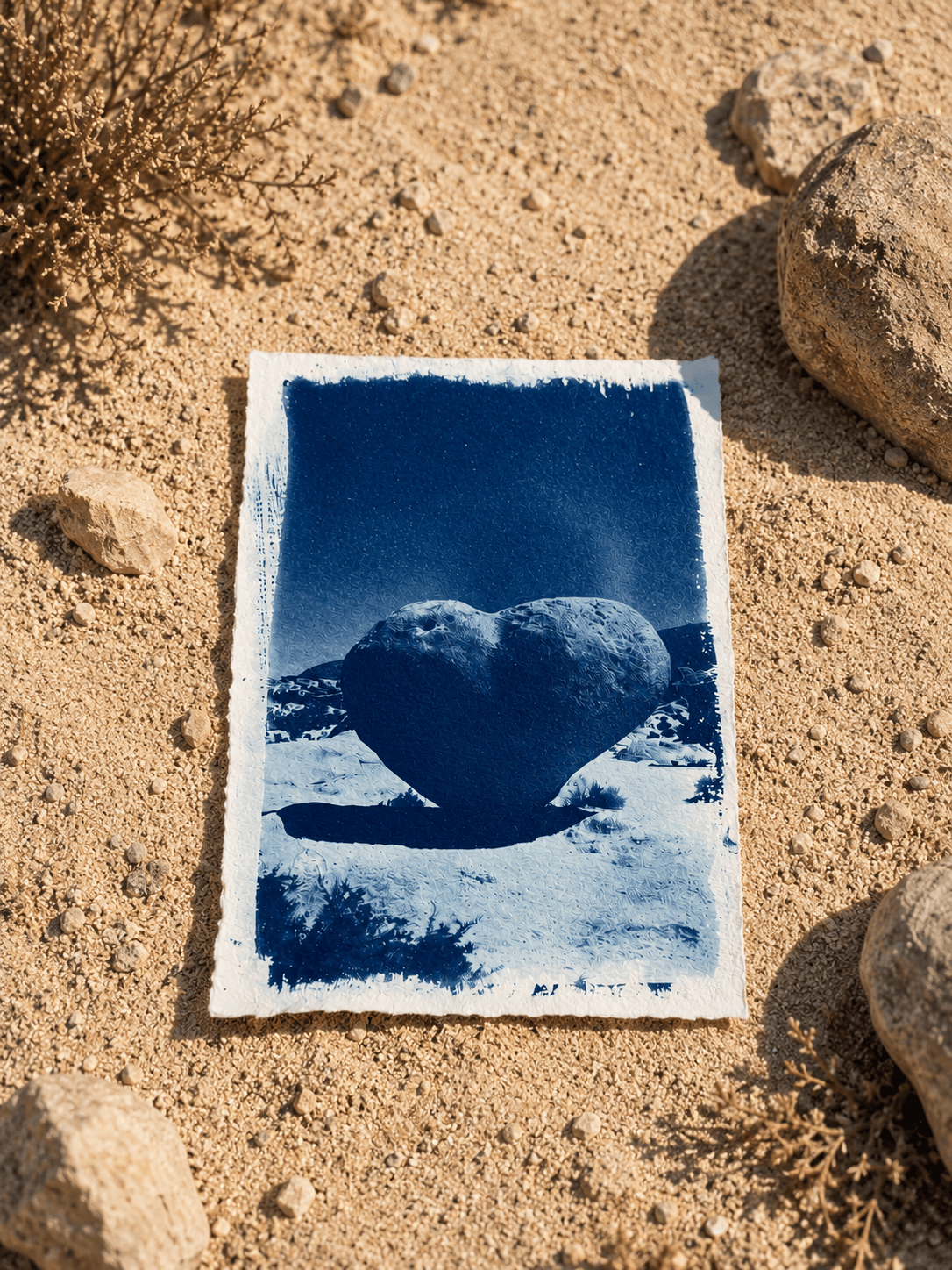 August Sun Heart Rock | Cyanotype Print available in Joshua Tree at JT Trading Post