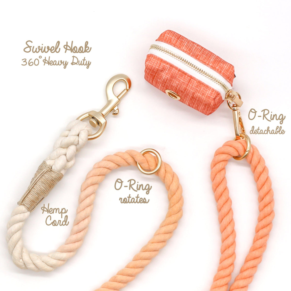 Bop Pop Pets Cotton Rope Leash Ombre Pastel | Desert Orange available in Joshua Tree at JT Trading Post
