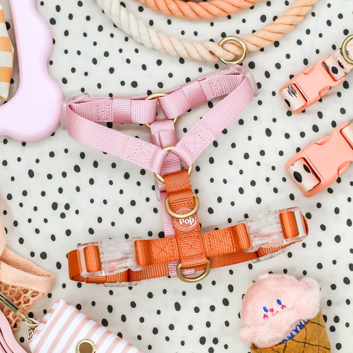 Bop Pop Pets Dog Harness in Pink Orange Straps | Cloudberry available in Joshua Tree at JT Trading Post