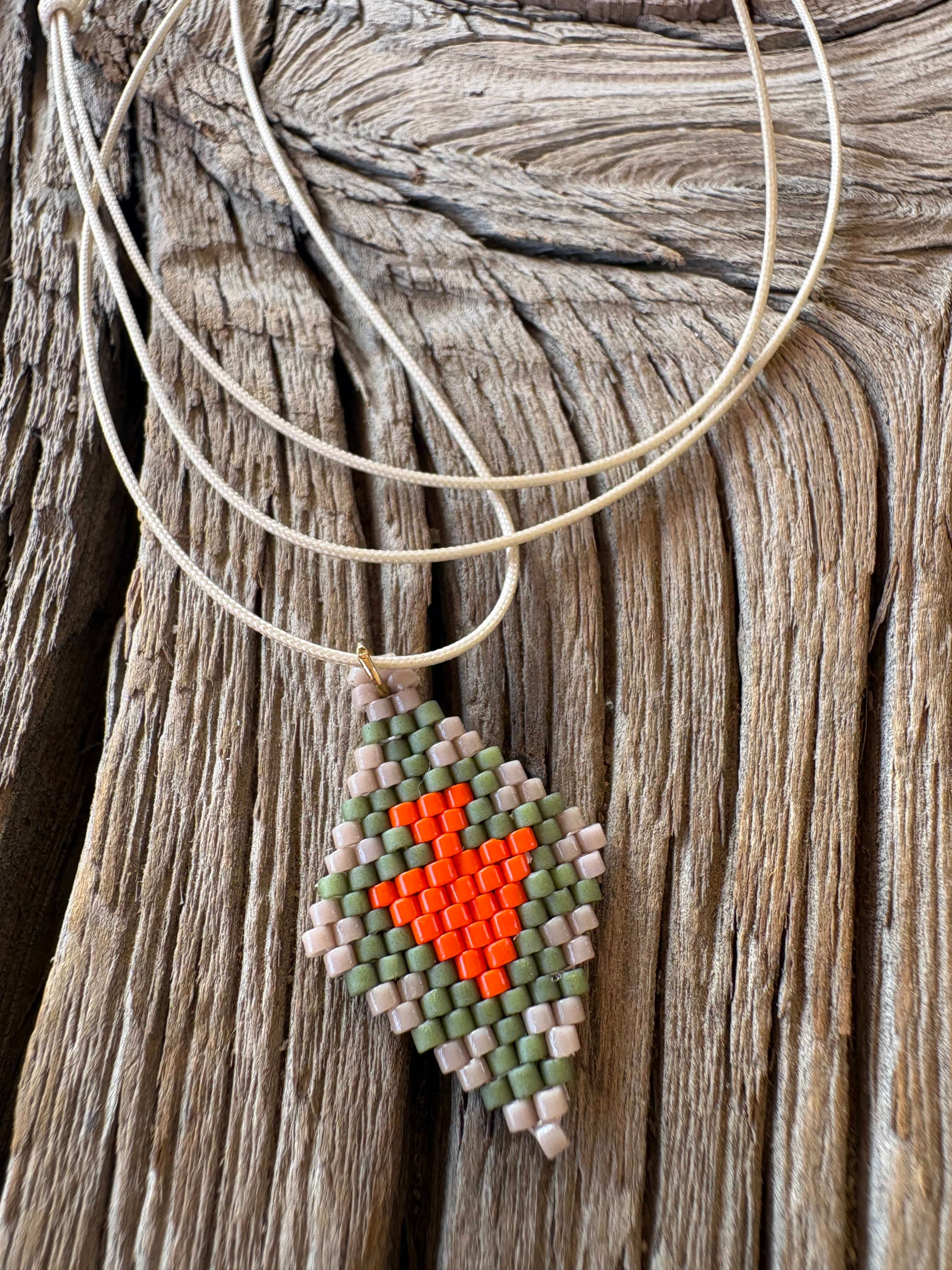 Calinnessee Designs Arrow Beaded Necklace | S Orange Khaki available in Joshua Tree at JT Trading Post