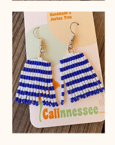 Calinnessee Designs Large French Navy Sailor Beaded Earrings | Ocean + White available in Joshua Tree at JT Trading Post