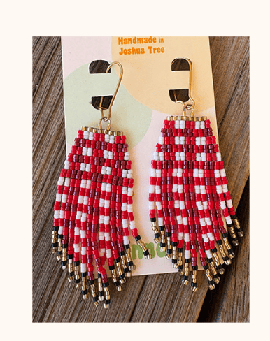Calinnessee Designs Large Gingham Beaded Earrings | Red available in Joshua Tree at JT Trading Post