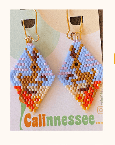 Calinnessee Designs Large Jackrabbits Beaded Earrings | Orange + Blue available in Joshua Tree at JT Trading Post