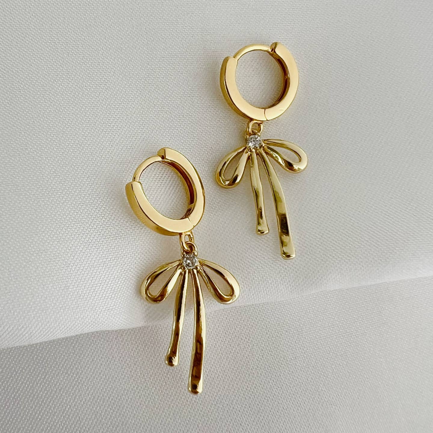 Desert Lux Bow Ribbon Huggie Hoops Gold Filled Earrings available in Joshua Tree at JT Trading Post