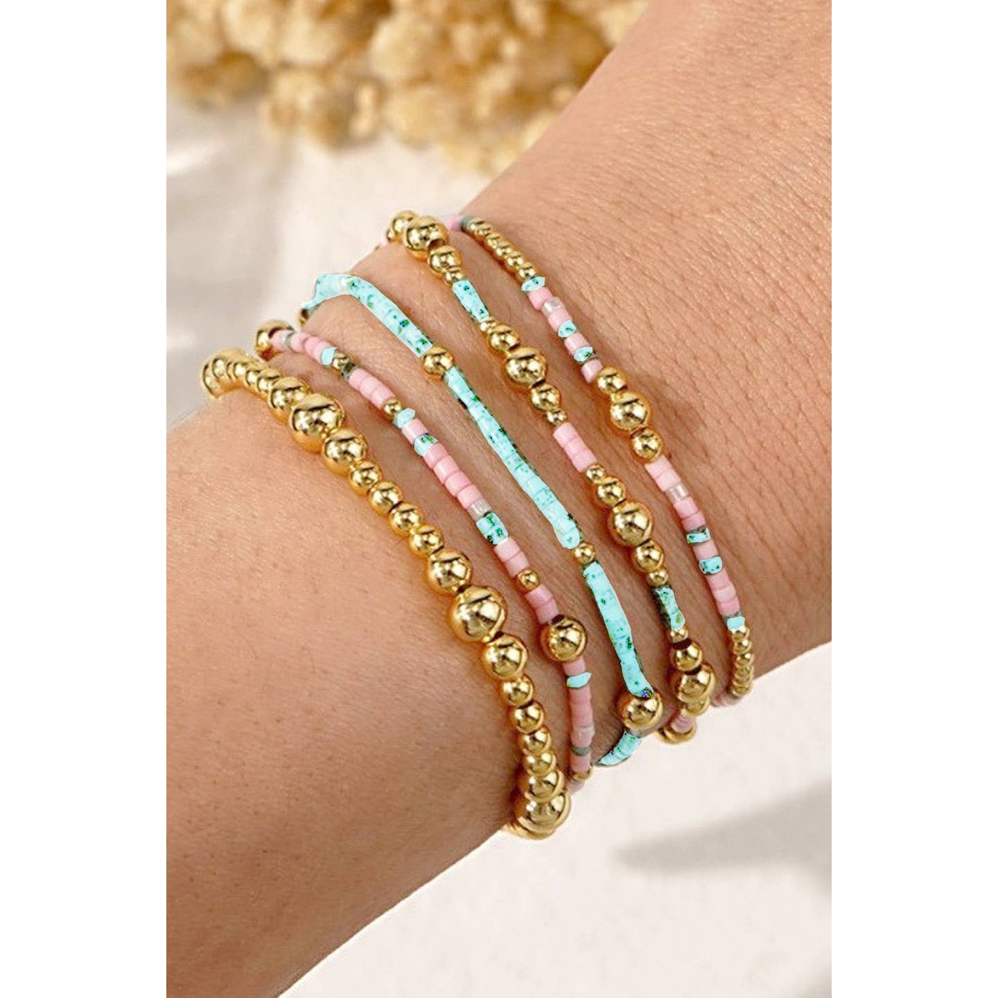 Desert Lux Multi Layer Natural Stone Ball Chain Link Bracelet available in Joshua Tree at JT Trading Post