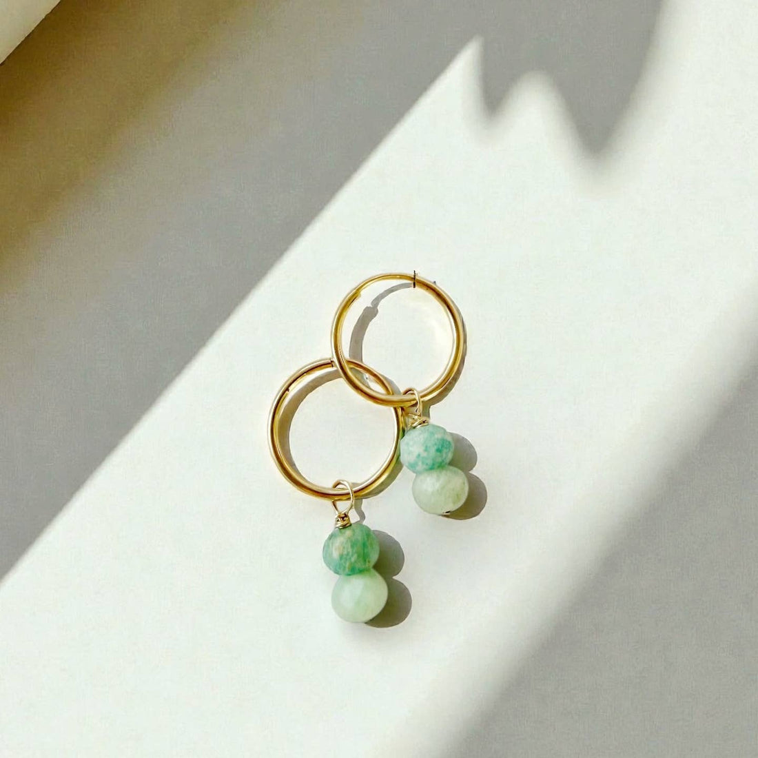 Desert Lux Palm Amazonite Charm Hoops Earrings Gold Filled 2-in-1 available in Joshua Tree at JT Trading Post