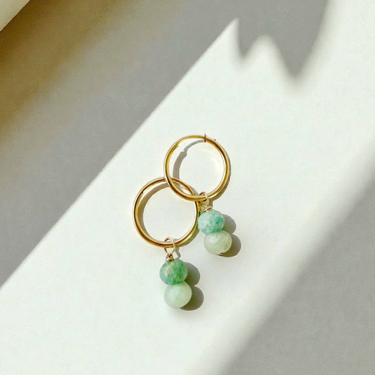 Desert Lux Palm Amazonite Charm Hoops Earrings Gold Filled 2-in-1 available in Joshua Tree at JT Trading Post