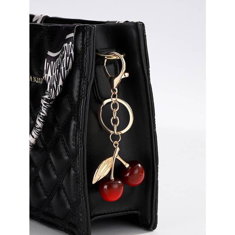 Desert Lux Shiny Cherry Drop with Leaf Keychain Bag Charm available in Joshua Tree at JT Trading Post