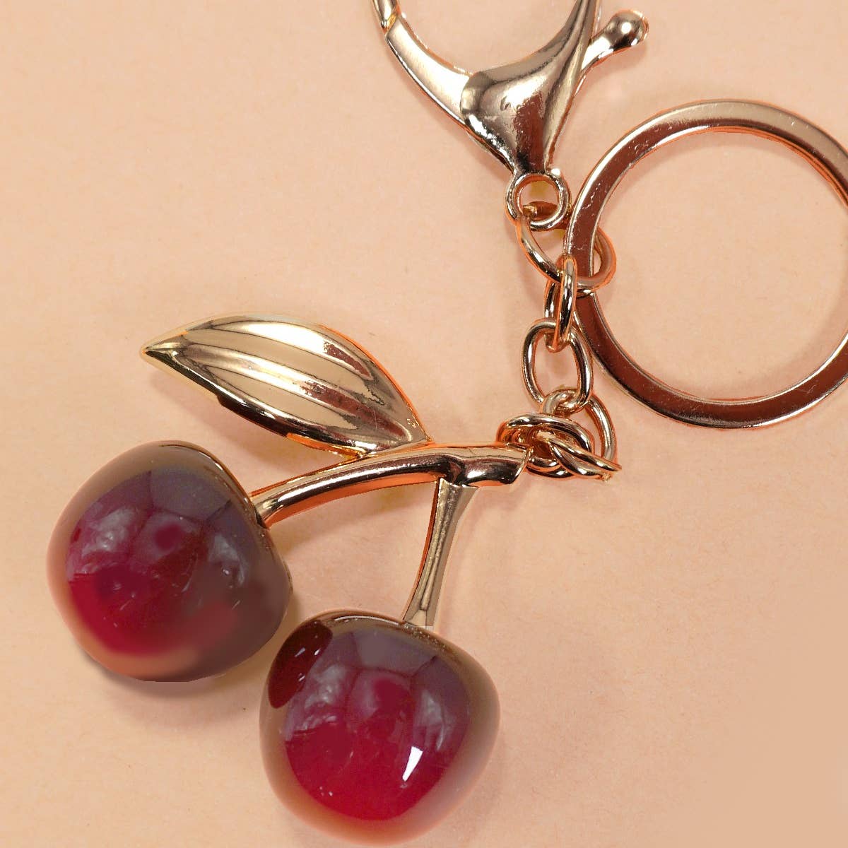 Desert Lux Shiny Cherry Drop with Leaf Keychain Bag Charm available in Joshua Tree at JT Trading Post