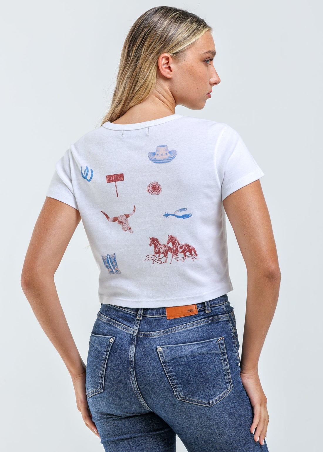 All Over Western White Baby Tee
