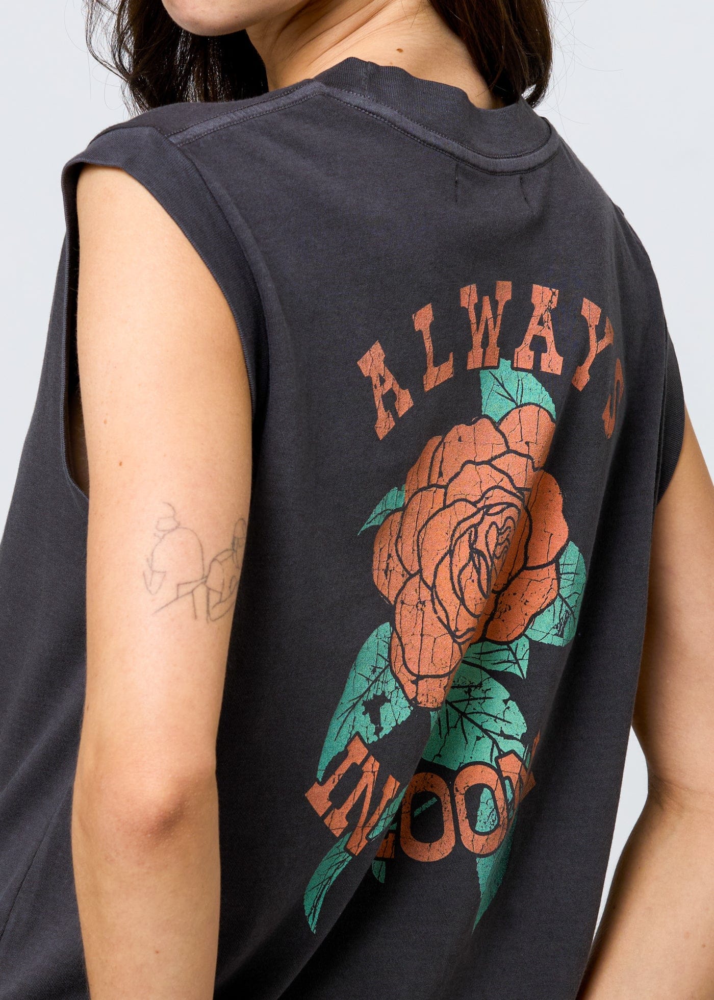Girl Dangerous Always in Bloom Rose Vintage Black Moto Tee available in Joshua Tree at JT Trading Post