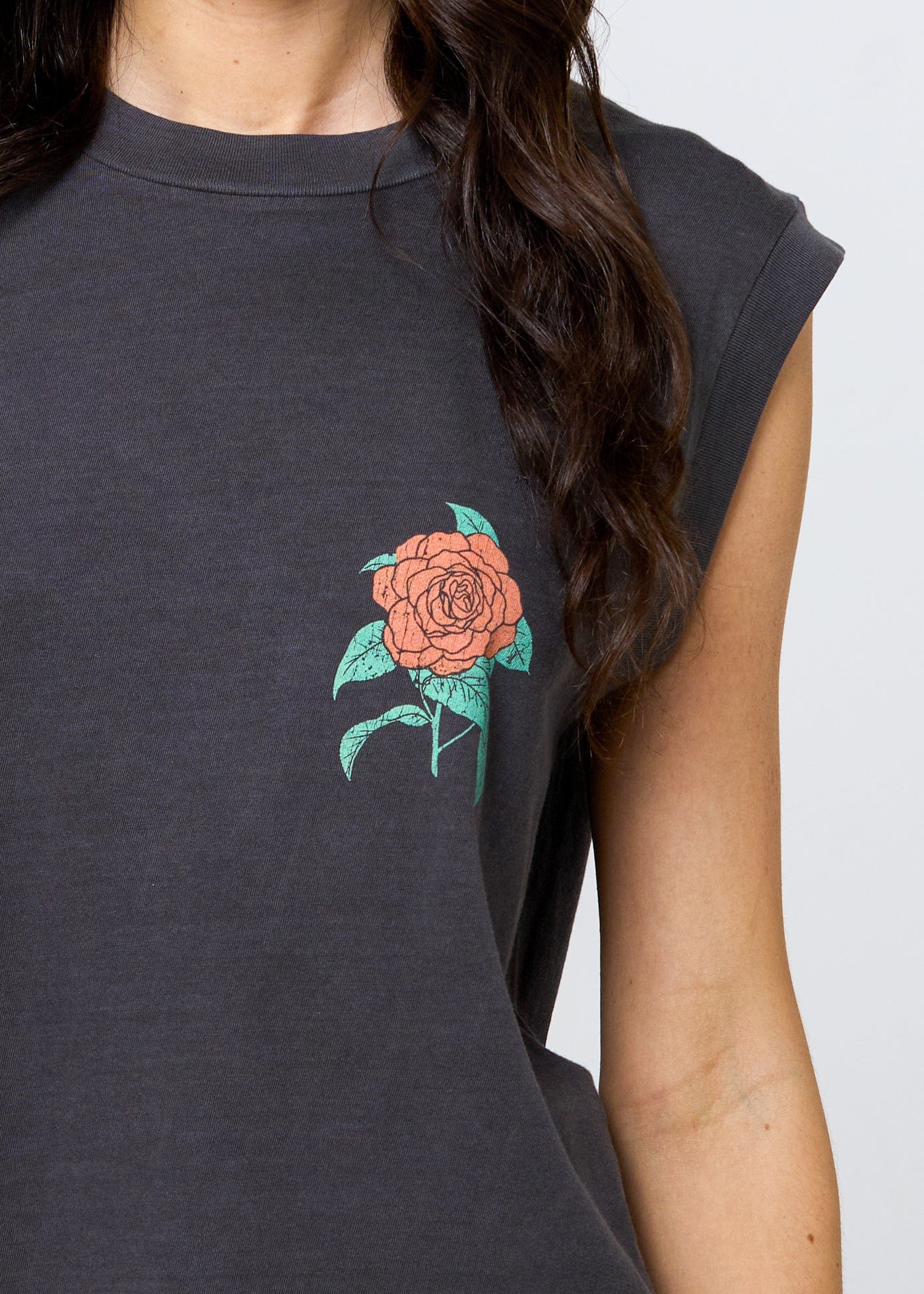 Girl Dangerous Always in Bloom Rose Vintage Black Moto Tee available in Joshua Tree at JT Trading Post