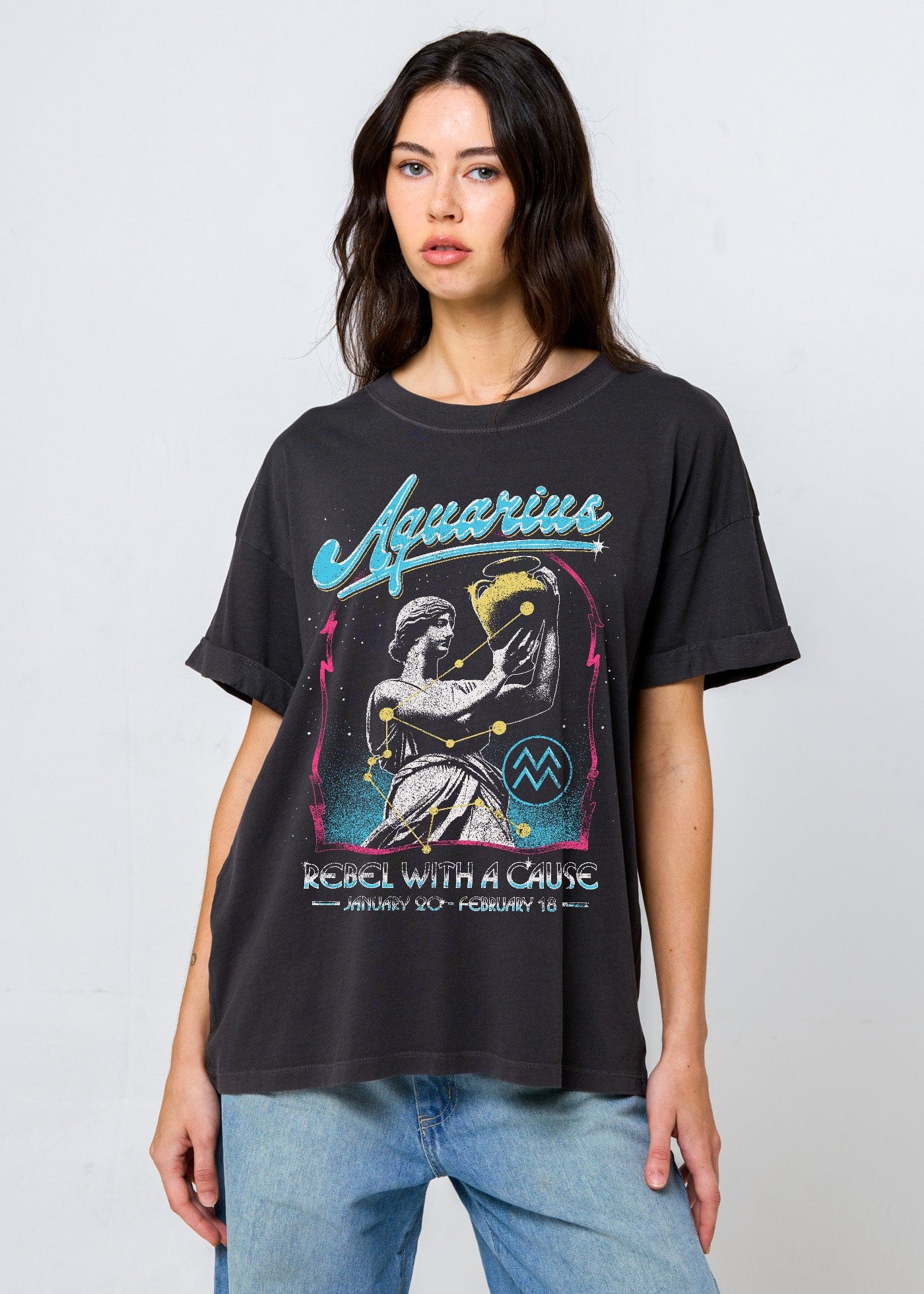 Girl-Dangerous Aquarius Reunion Tour Vintage Black Boyfriend Tee available in Joshua Tree at JT Trading Post