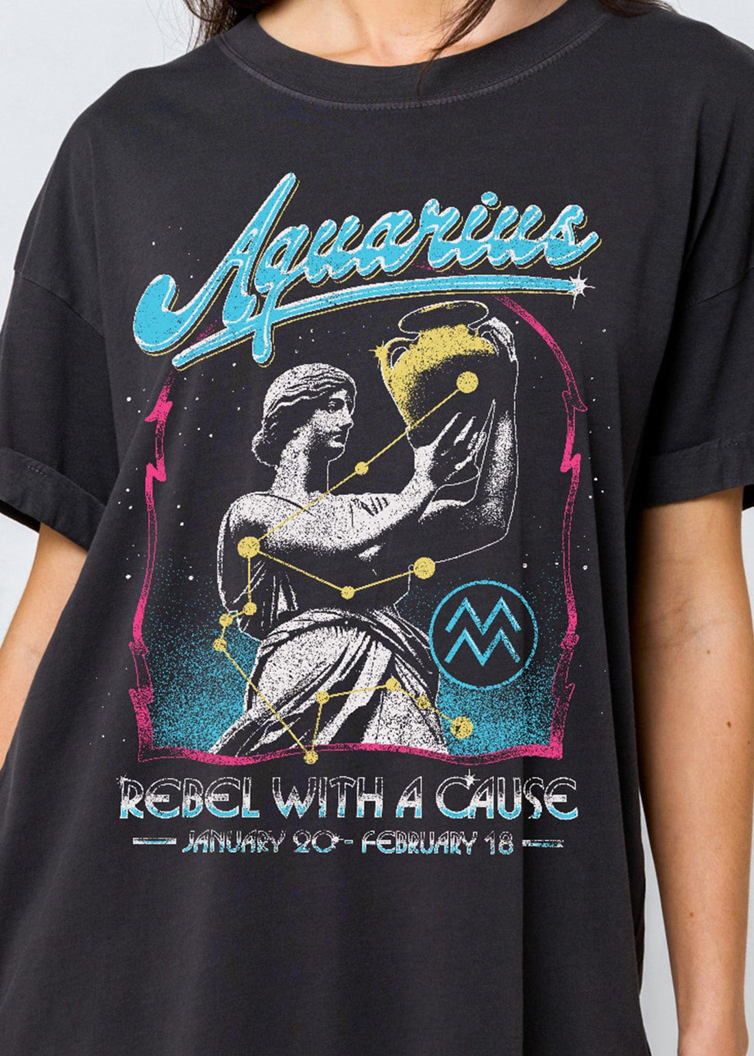 Aquarius Zodiac Reunion Tour Vintage Black Boyfriend Tee