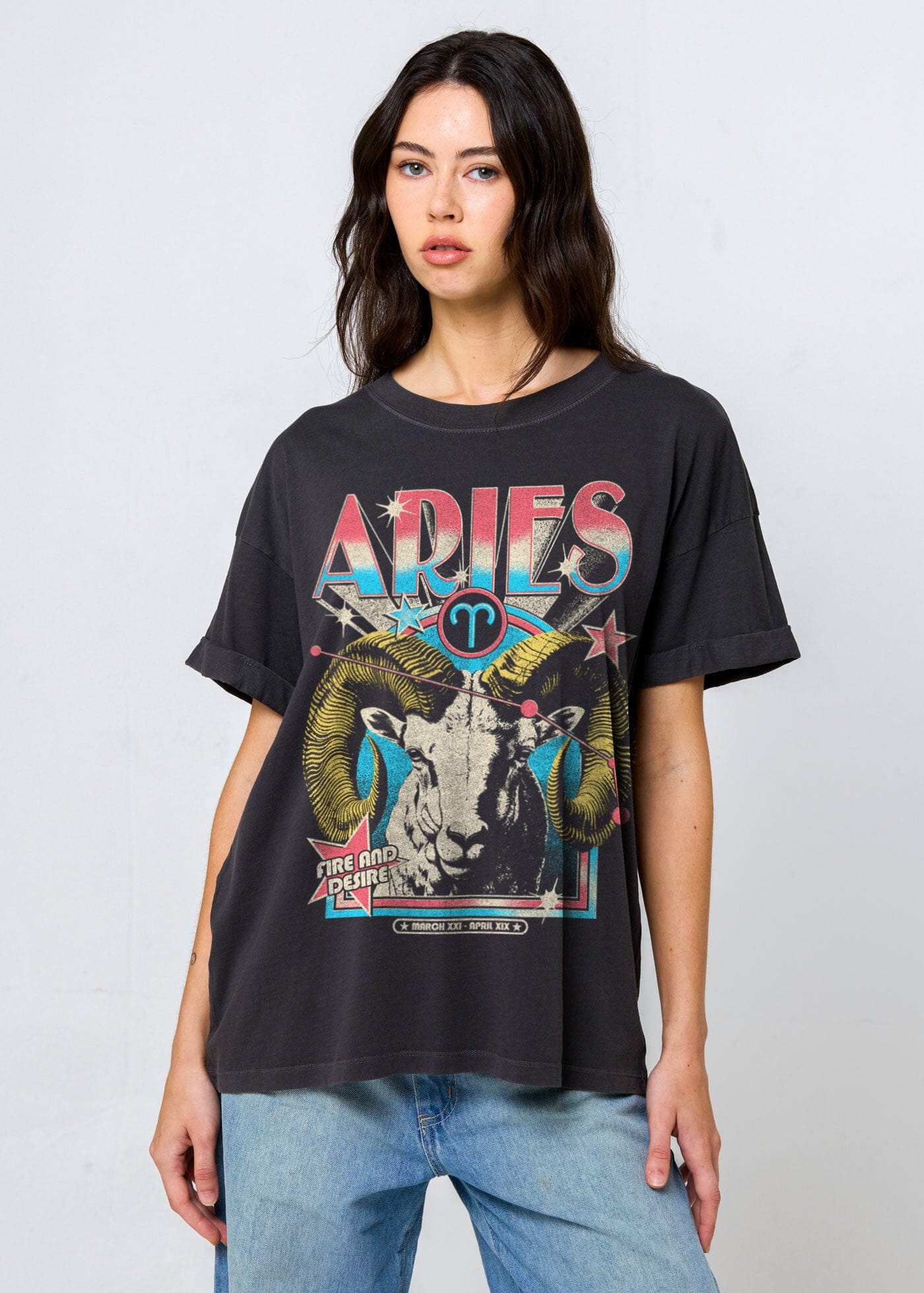 Girl-Dangerous Aries Zodiac Reunion Tour Vintage Black Boyfriend Tee available in Joshua Tree at JT Trading Post