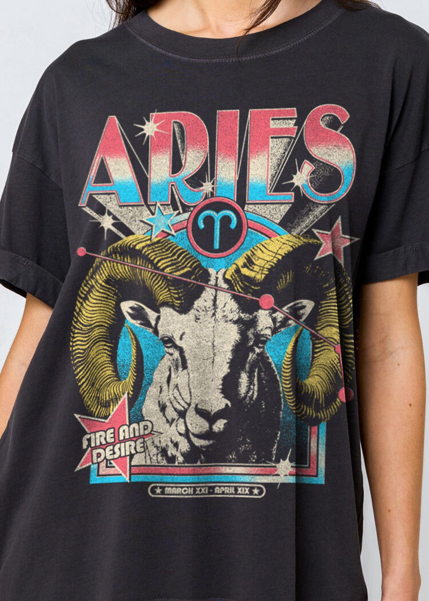 Girl-Dangerous Aries Zodiac Reunion Tour Vintage Black Boyfriend Tee available in Joshua Tree at JT Trading Post