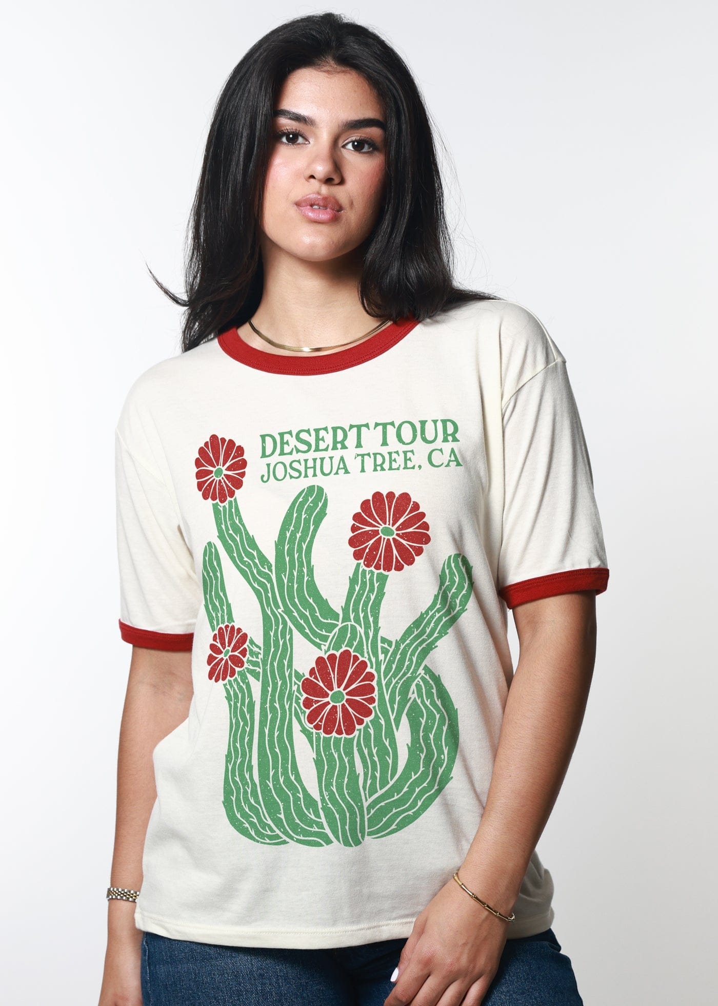 Girl-Dangerous Desert Tour Bone & Red Slouchy Ringer Tee available in Joshua Tree at JT Trading Post