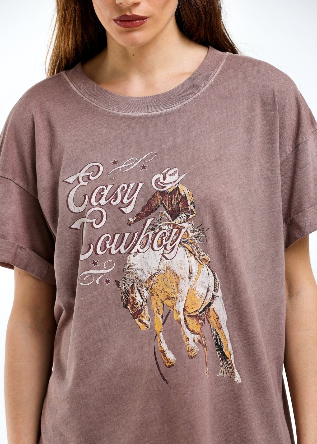 Girl-Dangerous Easy Cowboy Mauve Boyfriend Tee available in Joshua Tree at JT Trading Post