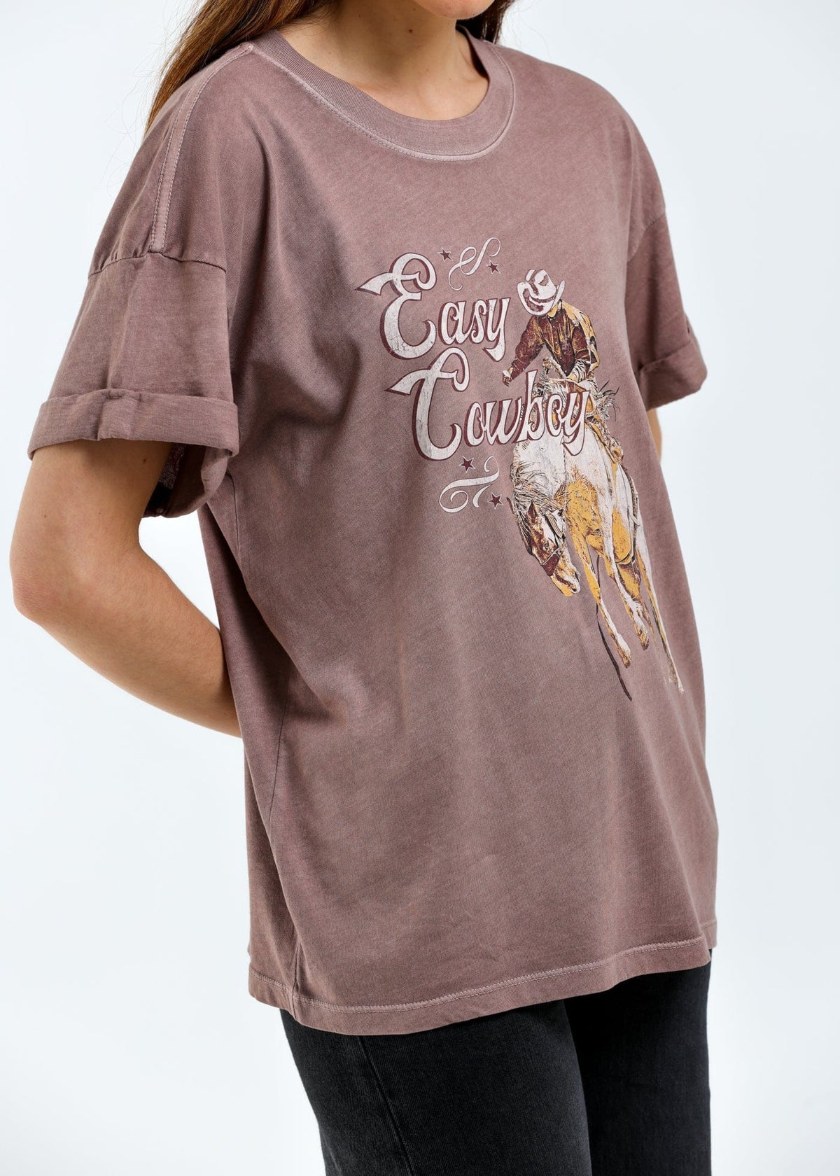 Girl-Dangerous Easy Cowboy Mauve Boyfriend Tee available in Joshua Tree at JT Trading Post
