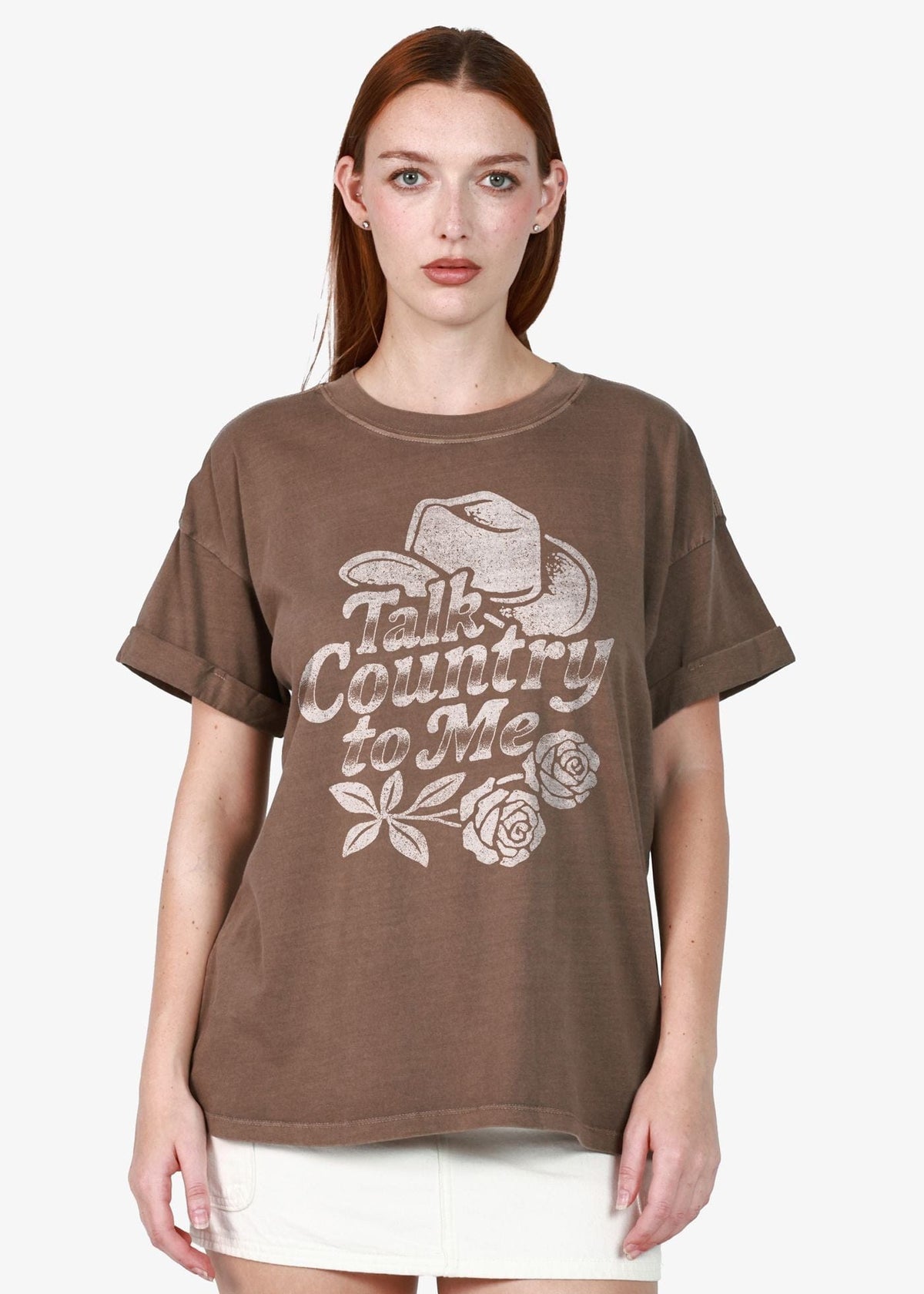 Girl-Dangerous Talk Country to Me Espresso Boyfriend Tee available in Joshua Tree at JT Trading Post