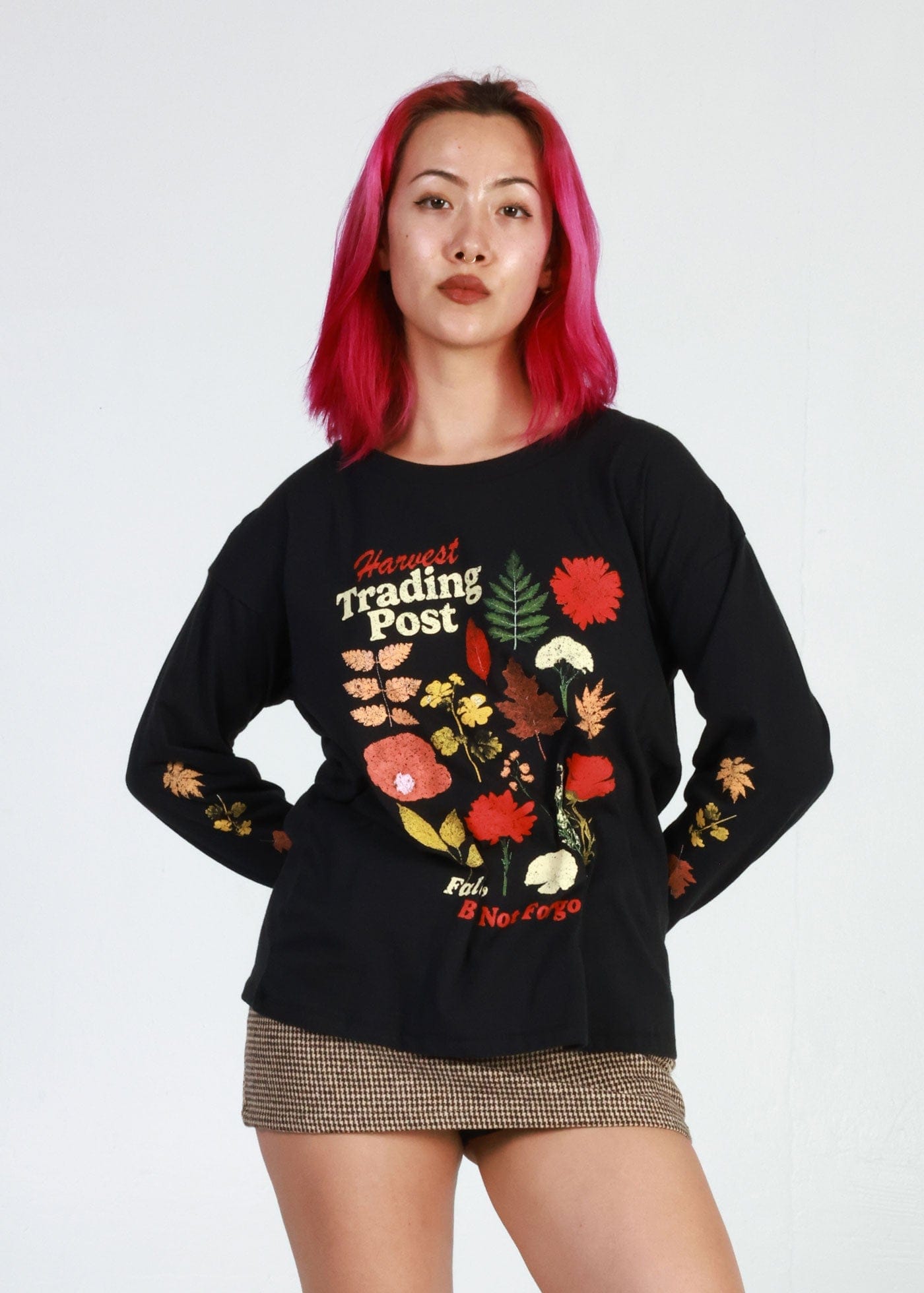 Girl-Dangerous Harvest Trading Post Faded Black Long Sleeve Crewneck Tee available in Joshua Tree at JT Trading Post